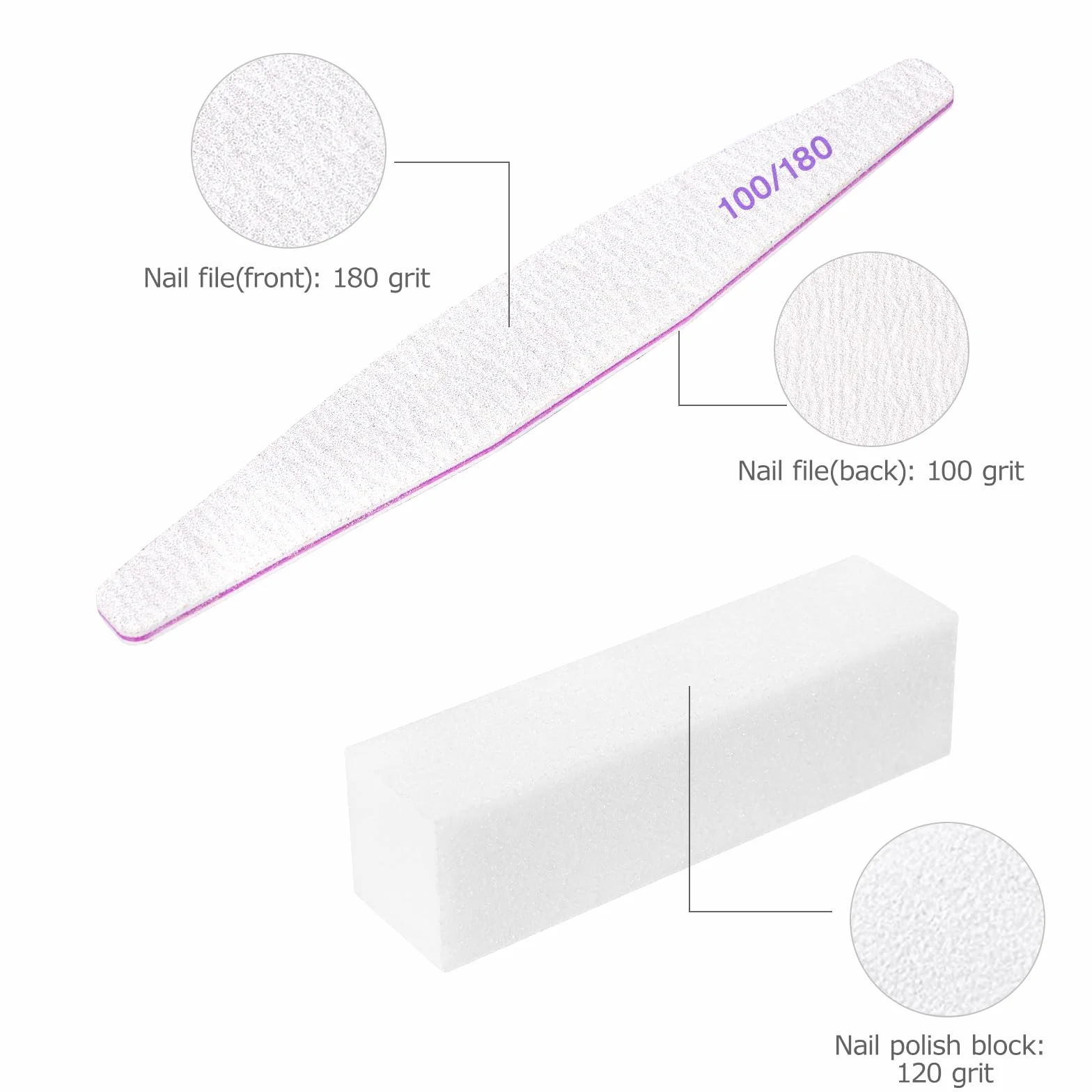 Carehabi 30 Pezzi Lime per Unghie e Buffer per Unghie, Lima 100/180 Unghie Professionali, Buffer Unghie Professionale per Salone Unghie, Nail Art Fai da te a Casa