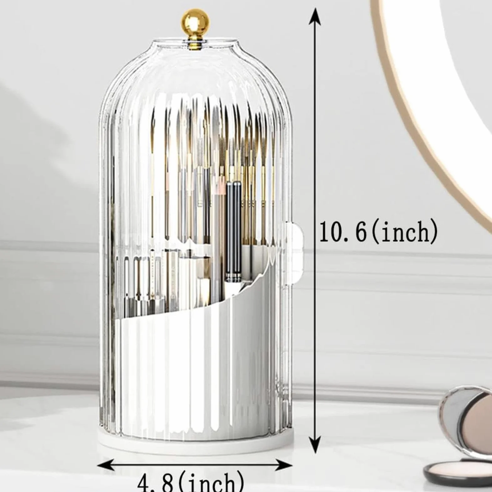 VIDECOR Porta Pennelli da Trucco Girevole a 360° con Coperchio Organizzatore Girevole per Rossetto Eyeliner Ombretto Portamatite per Sopracciglia Scatola Portaoggetti,C
