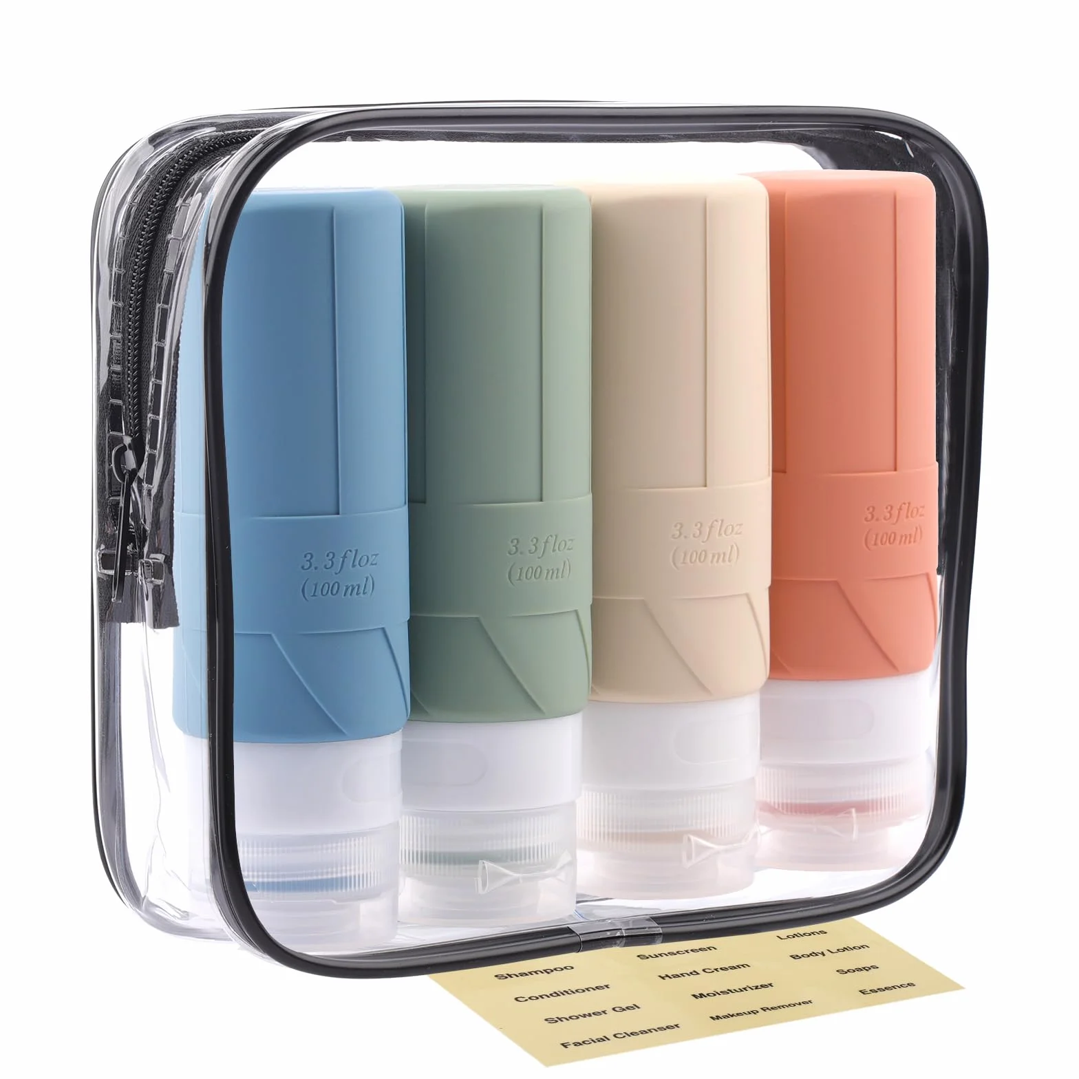 FADVAN Set Contenitori da Viaggio per Liquidi - 4pcs Flaconi da Viaggio in Silicone 100 Ml - Boccette per Porta Profumo,Doccia Shampoo,Detersivo, Accessori Utili (Morandi)