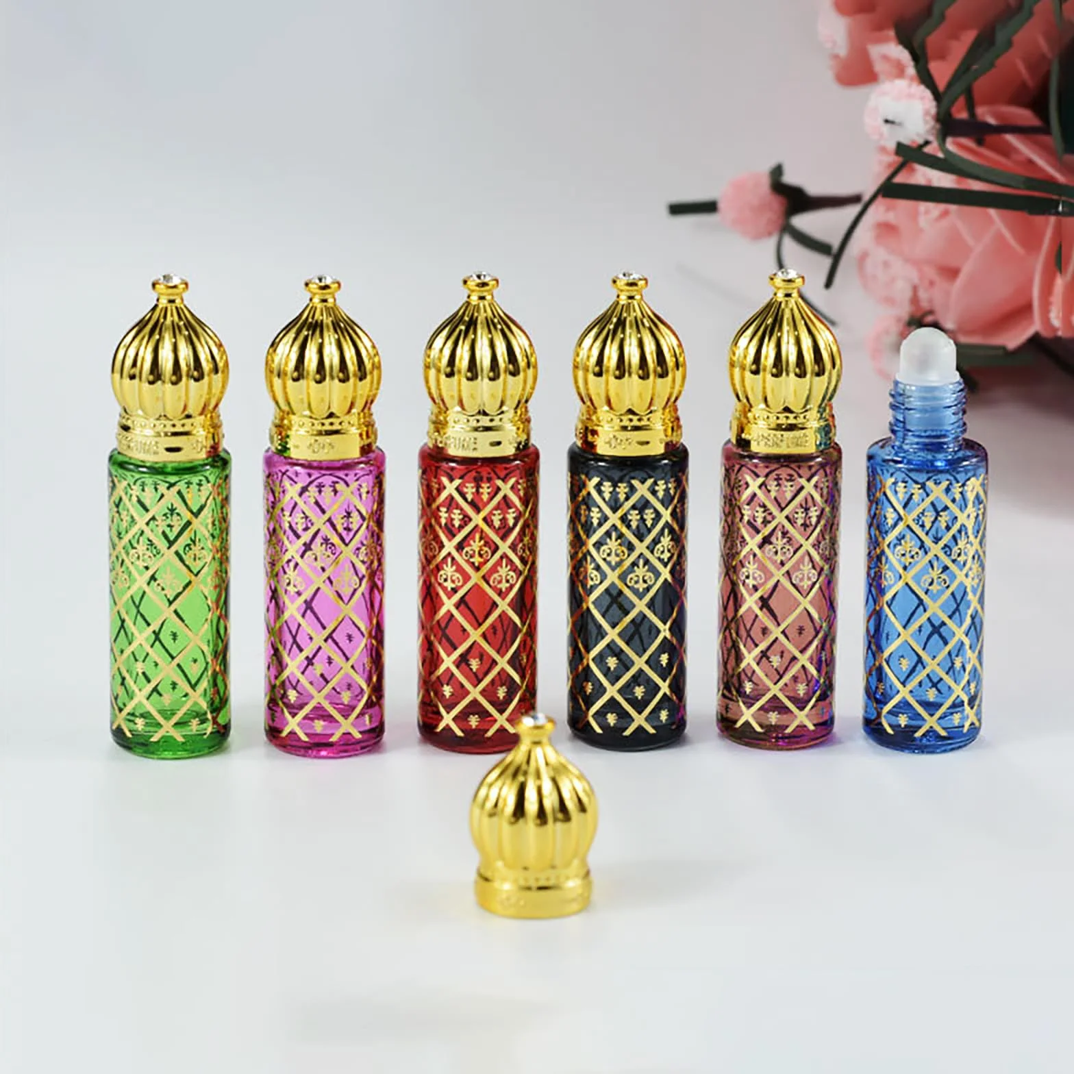 6 Pz Roll on Oli Essenziali Riutilizzabile, Bottigliette per Oli Essenziali Liquid con Rullo in Acciaio Inox, Art Deco Bottiglie a Piccolo Dimensione Del Flaconi Vuoto Viaggio Viaggiare - C