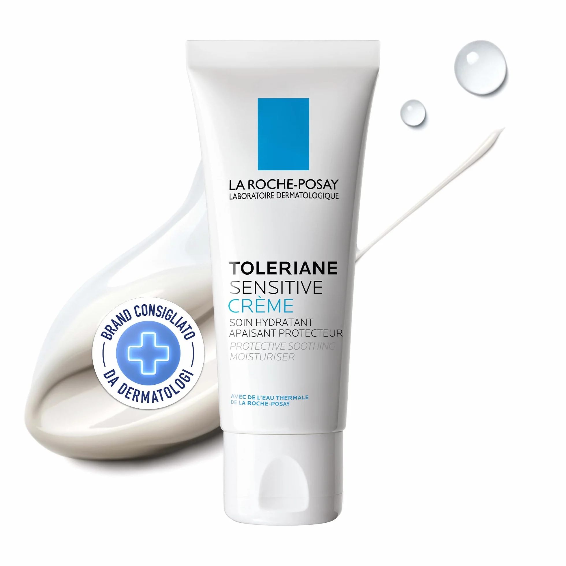 La Roche-Posay Toleriane Sensitive, Crema Viso Idratante, Adatta a Pelli Sensibili, Azione Lenitiva, Fino a 48H di Idratazione, Formula con Glicerina, Vitamina B3, Ceramide, Acqua Termale, 40 ml