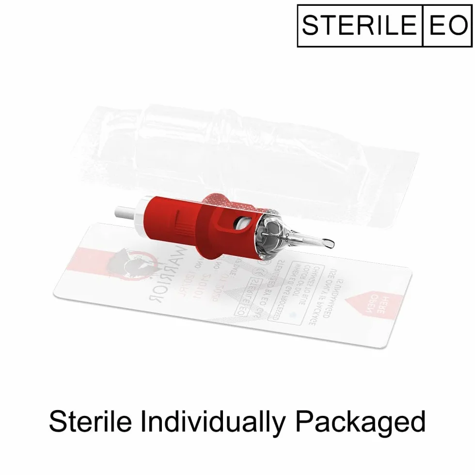 WARRIOR Red Cartucce Aghi per Tatuaggi Professionale Sterilizzate con Eo Gas Tattoo Needle Cartridge Round Liner 20 pezzi in Acciaio Chirurgico Usa e Getta Trucco Permanente Sopracciglio (RED-0803RL)