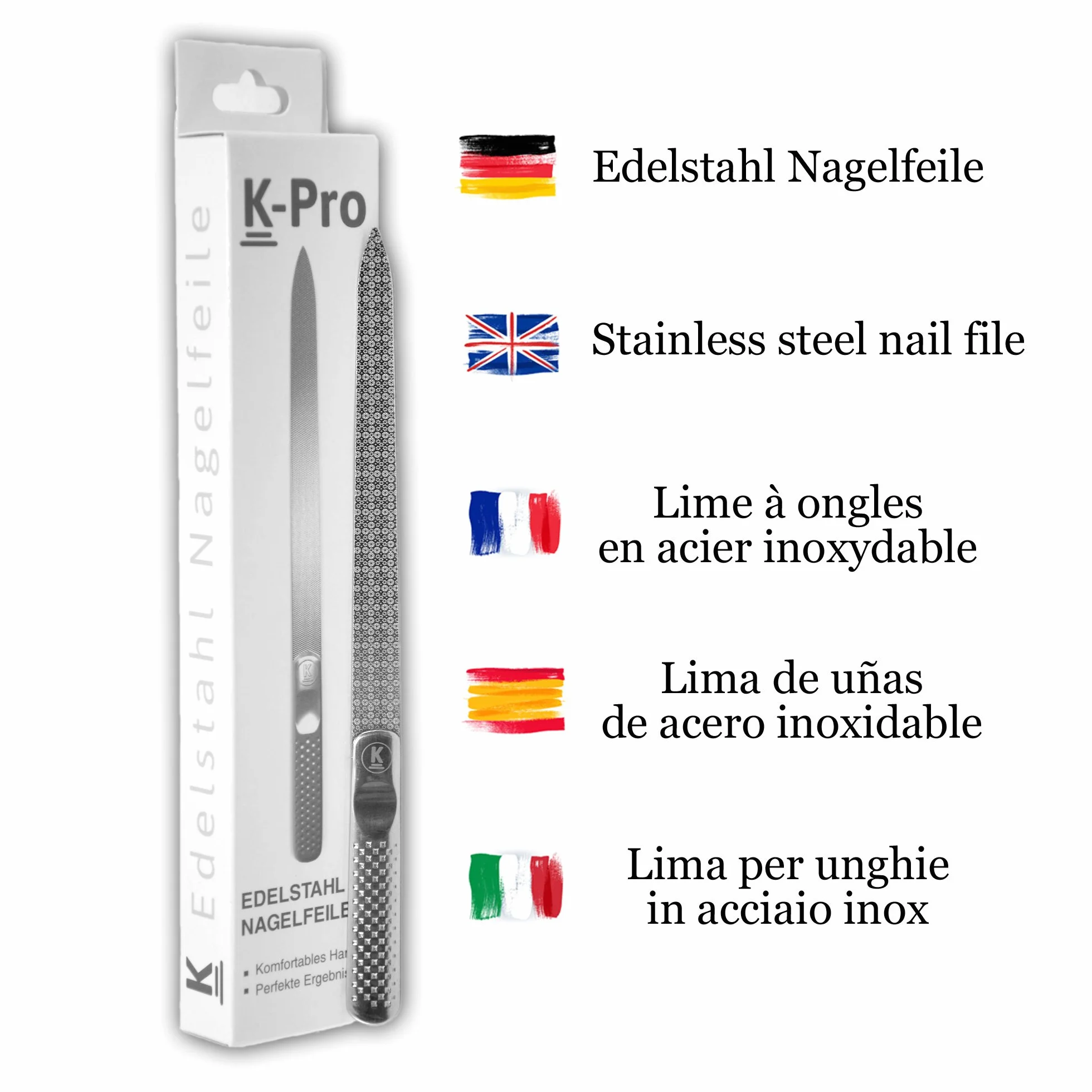K-Pro lima per unghie in acciaio inox con grana grossa e fine - lunghezza 15,4 centimetri