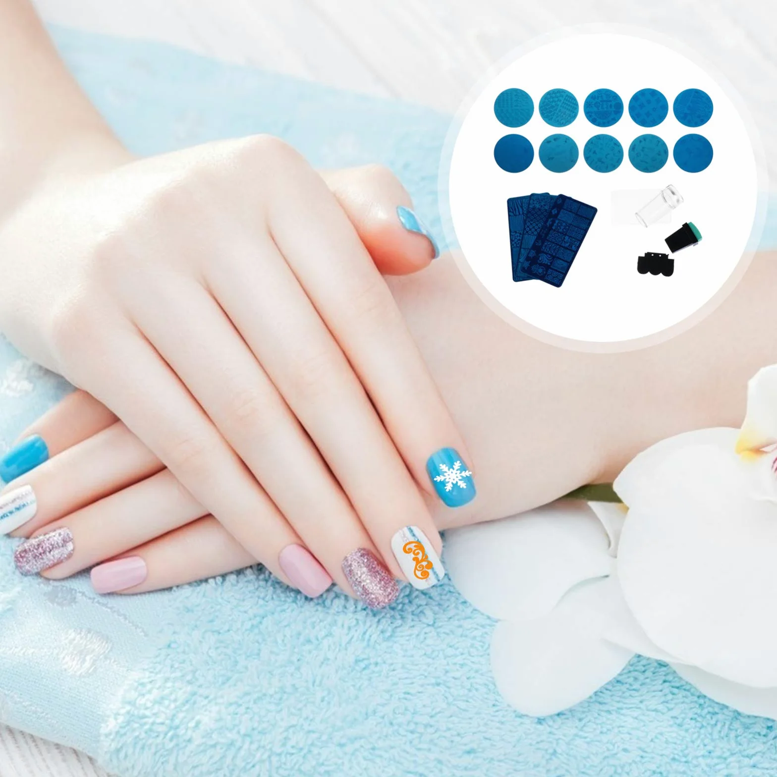 2 Set Piastre Per Stamping Unghie Con Creativi Template Per Nail Art Diy Facile Usare Per Principianti E Esperti E Sicuro 13 Pezzi*2