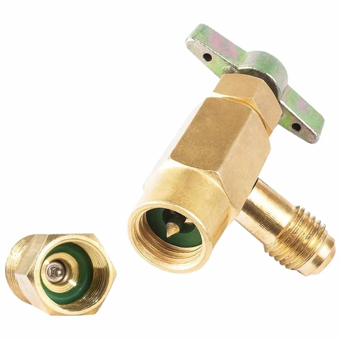 Adattatore con Valvola di Sicurezza per Tubo Condizionatore R134a in Ottone