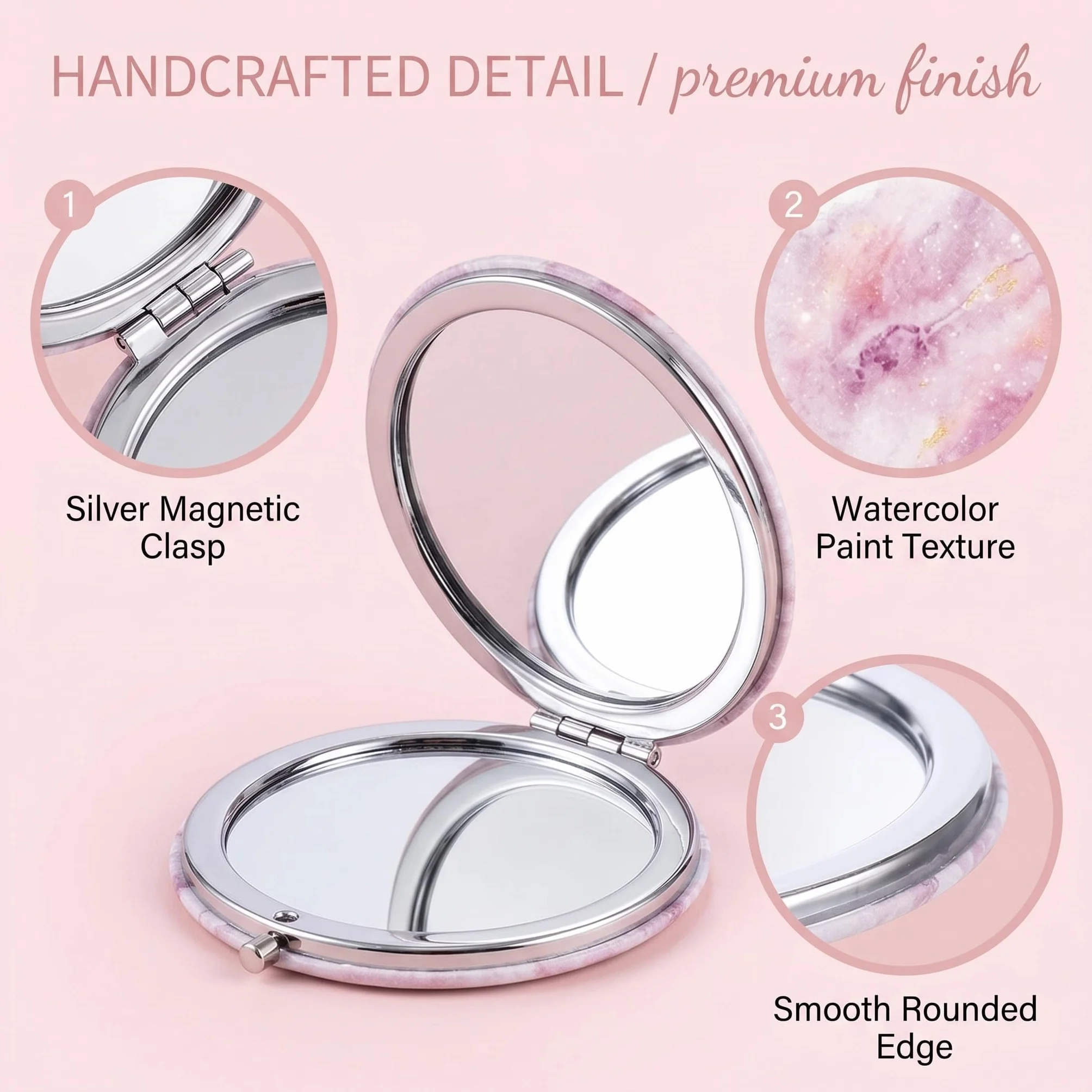 Specchio Cosmetico Compatto Tascabile Elegante, Specchio da Toeletta Colorato Portatile, Regali per Ragazze
