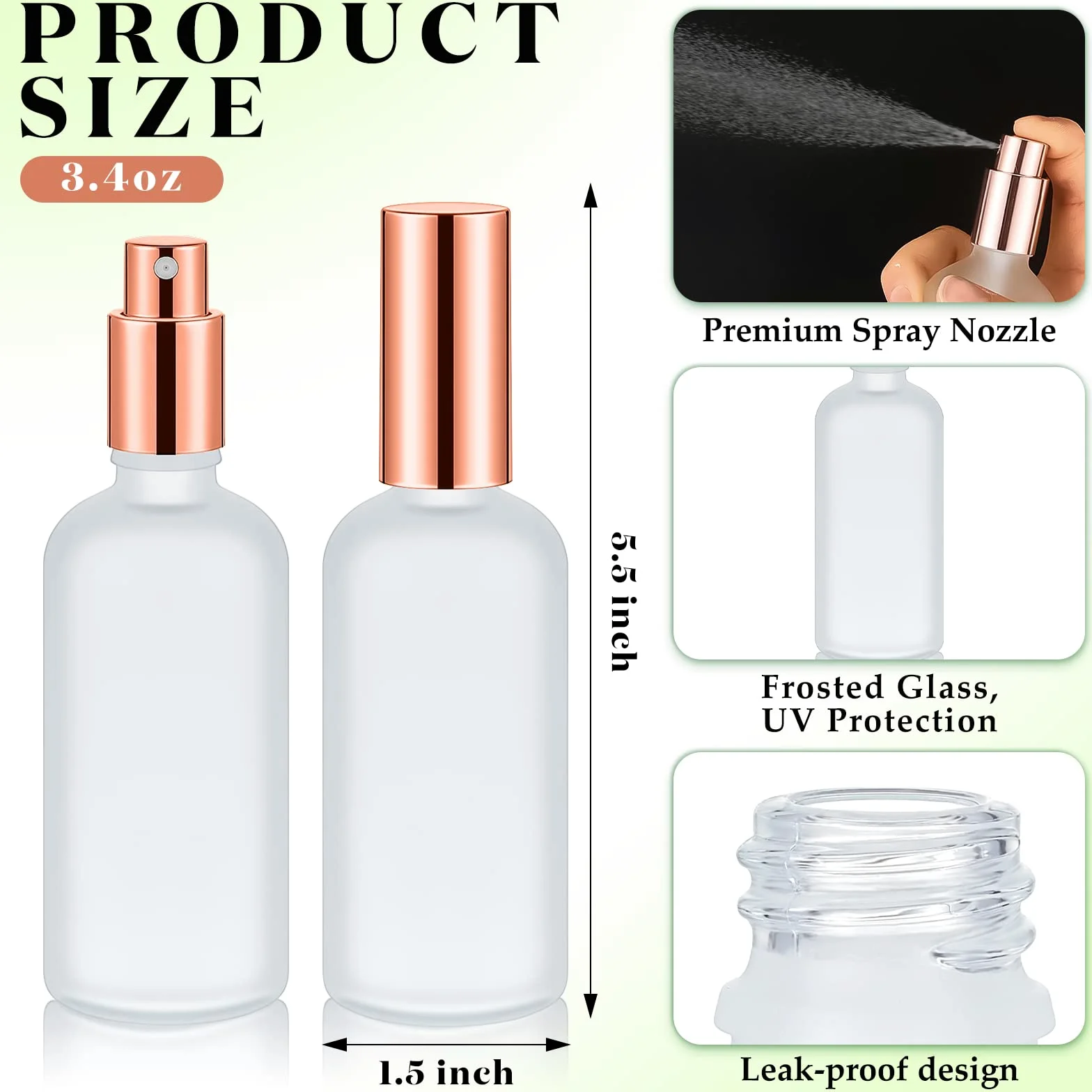 Roshtia 30 flaconi spray in vetro da 96,4 g, trasparenti e vuote, piccole bottiglie riutilizzabili in vetro con pompa nebulizzatrice fine per oli essenziali viso spray per viaggi (oro rosa)