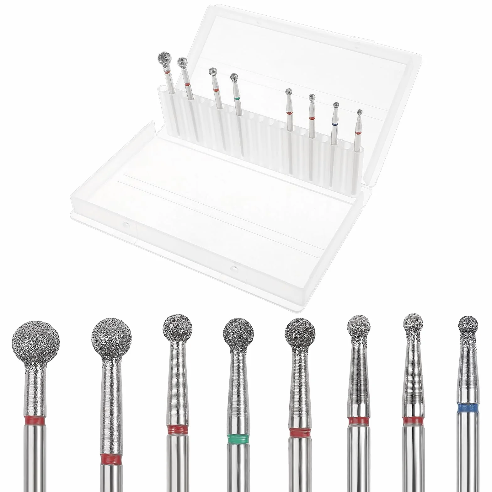 Punte Fresa Unghie Testa a Sfera 3/32" 8 Pezzi per Pulizia Cuticole Elettriche Lima Unghie Gel