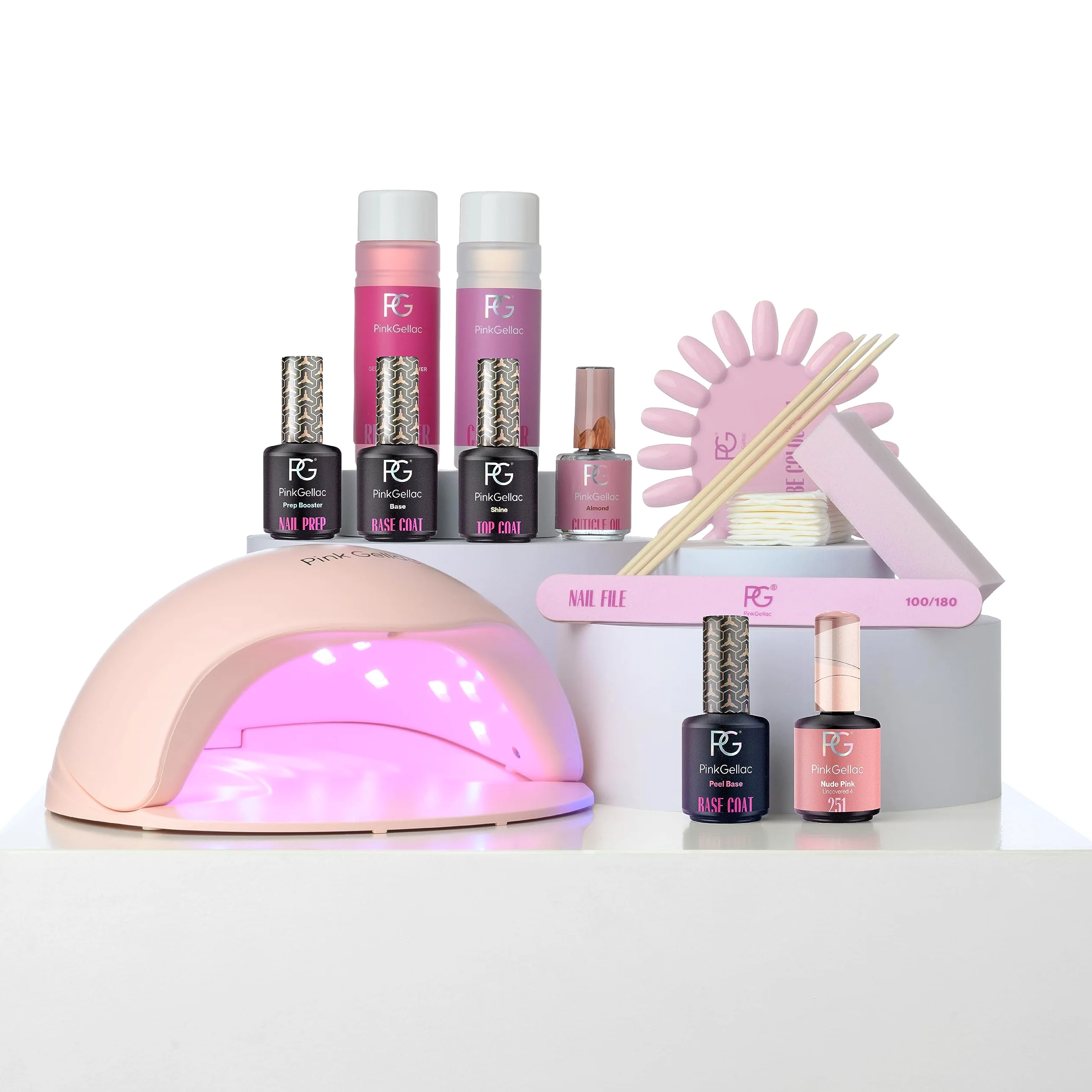 Pink Gellac Set Semipermanente Unghie – Kit Smalto Semipermanente con Pro Lampada LED Unghie Rosa, Peel Off Base, 1x Colore Rosa, Top Coat, Lima, Solvente & Detergente – Manicure Qualità da Salone