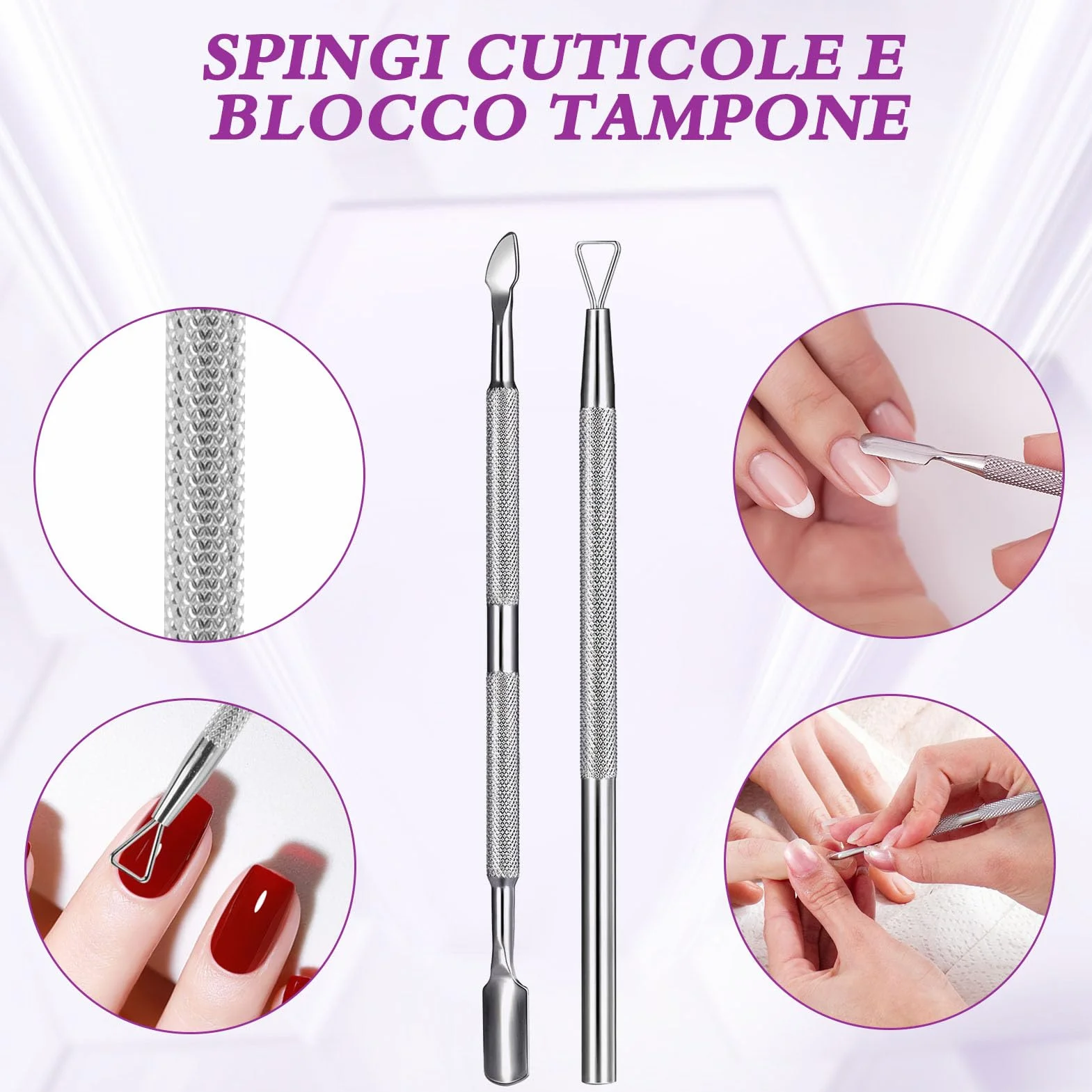 Set Rimuovi Smalto per Unghie - 10 Pinzette + Raschietto + Spingi Cuticole + 100 Dischetti Cotone + Spazzola, per Limatura Semipermanente
