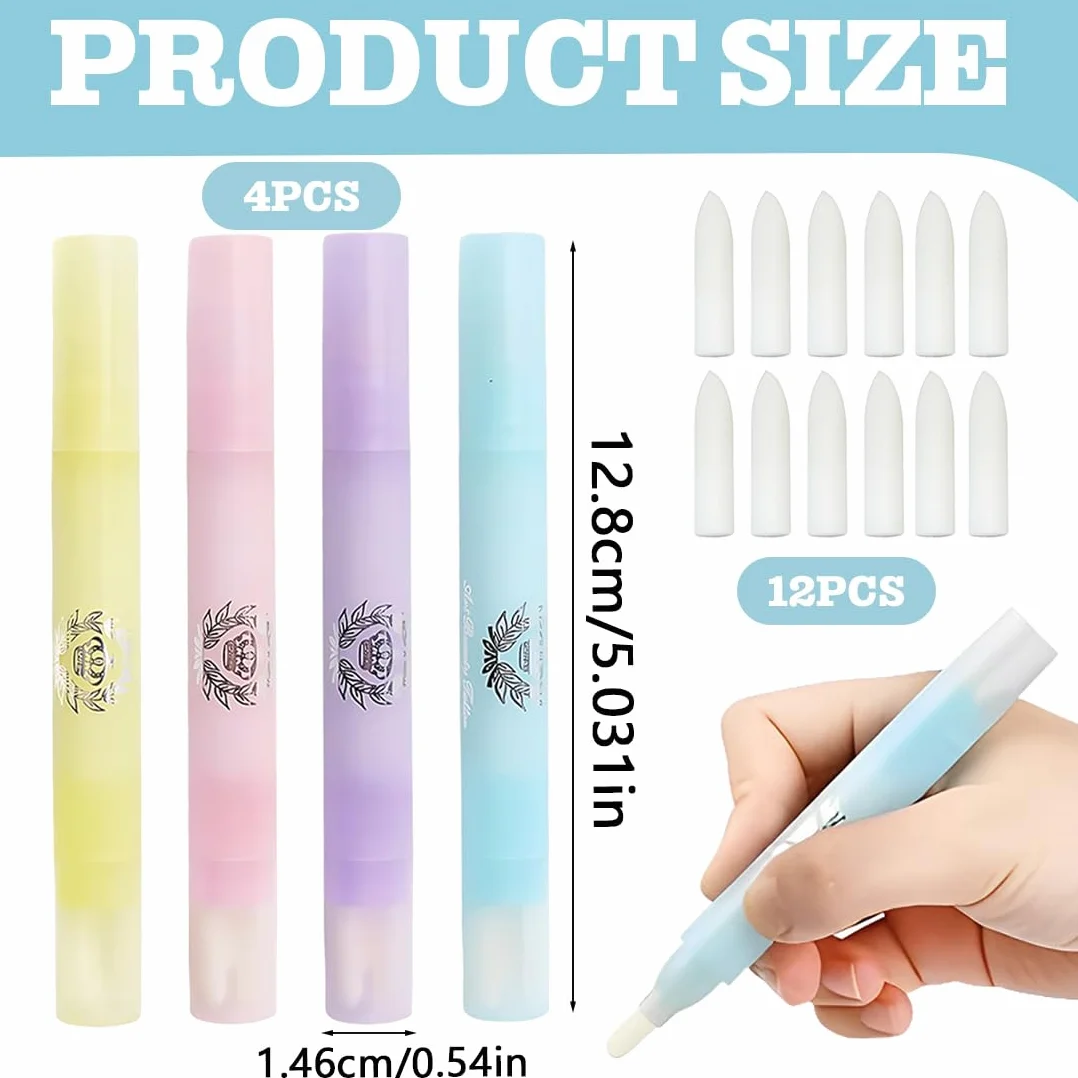 4 Pezzi Penna Correttore Smalto con 12 Punte di Ricambio Rimozione Smalto per Unghie Senza Solvente, Nail Remover Correzione Pen, Pennello Correggi Smalto per Unghie