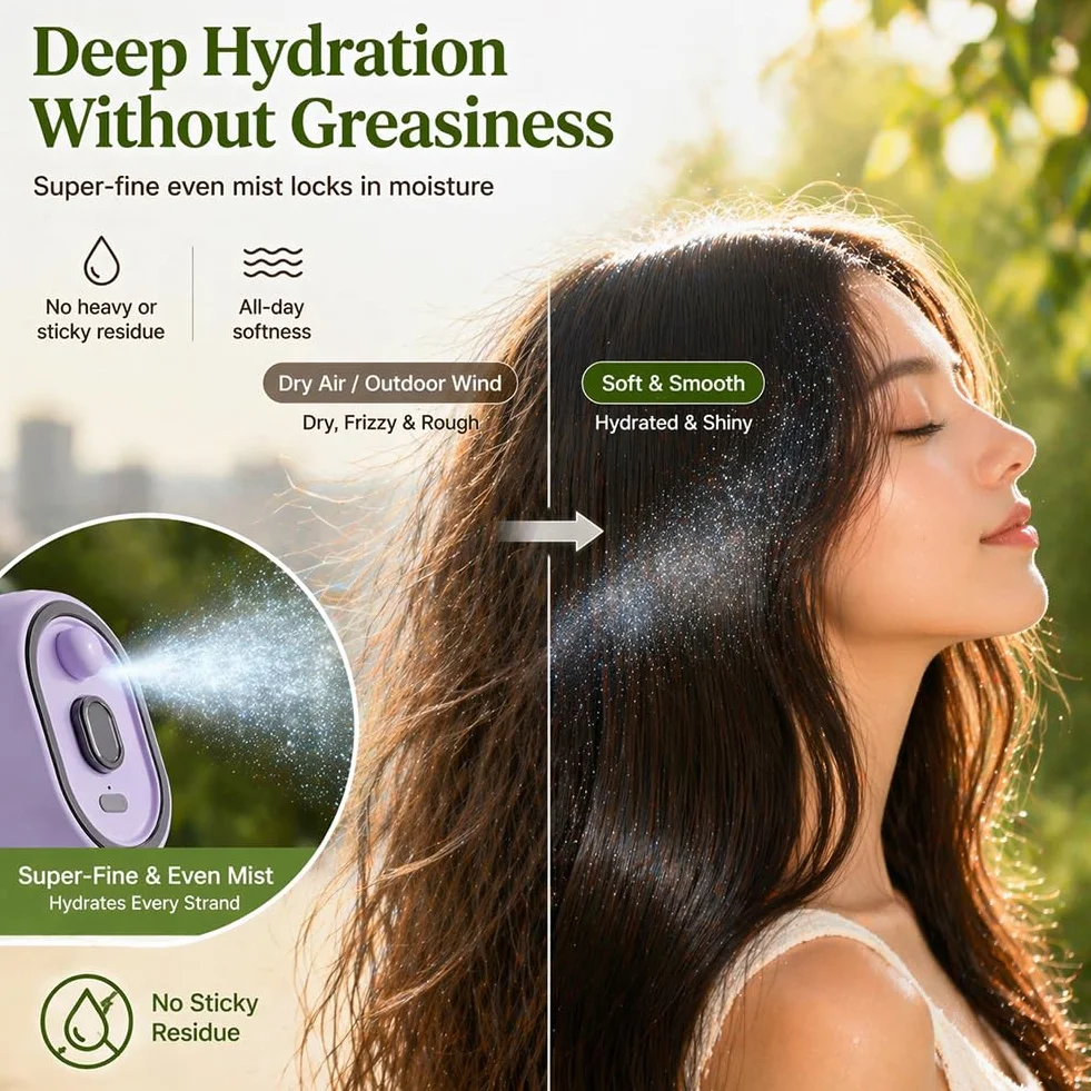 Pettine Elettrico a Nebulizzazione per Donne – Spazzola Ricaricabile a Nano-Nebbia, Districa e Combatte il Crespo, Capelli Secchi, Home Spa, Bianco Crema
