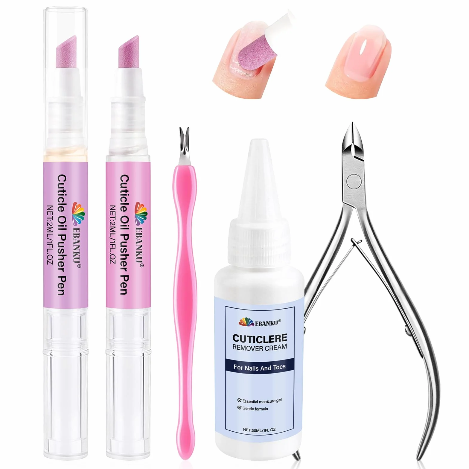 EBANKU Spingicuticole in Ceramica e Penna all'Olio, Penna per la Cura delle Unghie con Crema Rimuovi Cuticole, Delicato Rimuovi-Cuticole per Unghie Secche e Danneggiate, Idrata, Rinforza e Illumina
