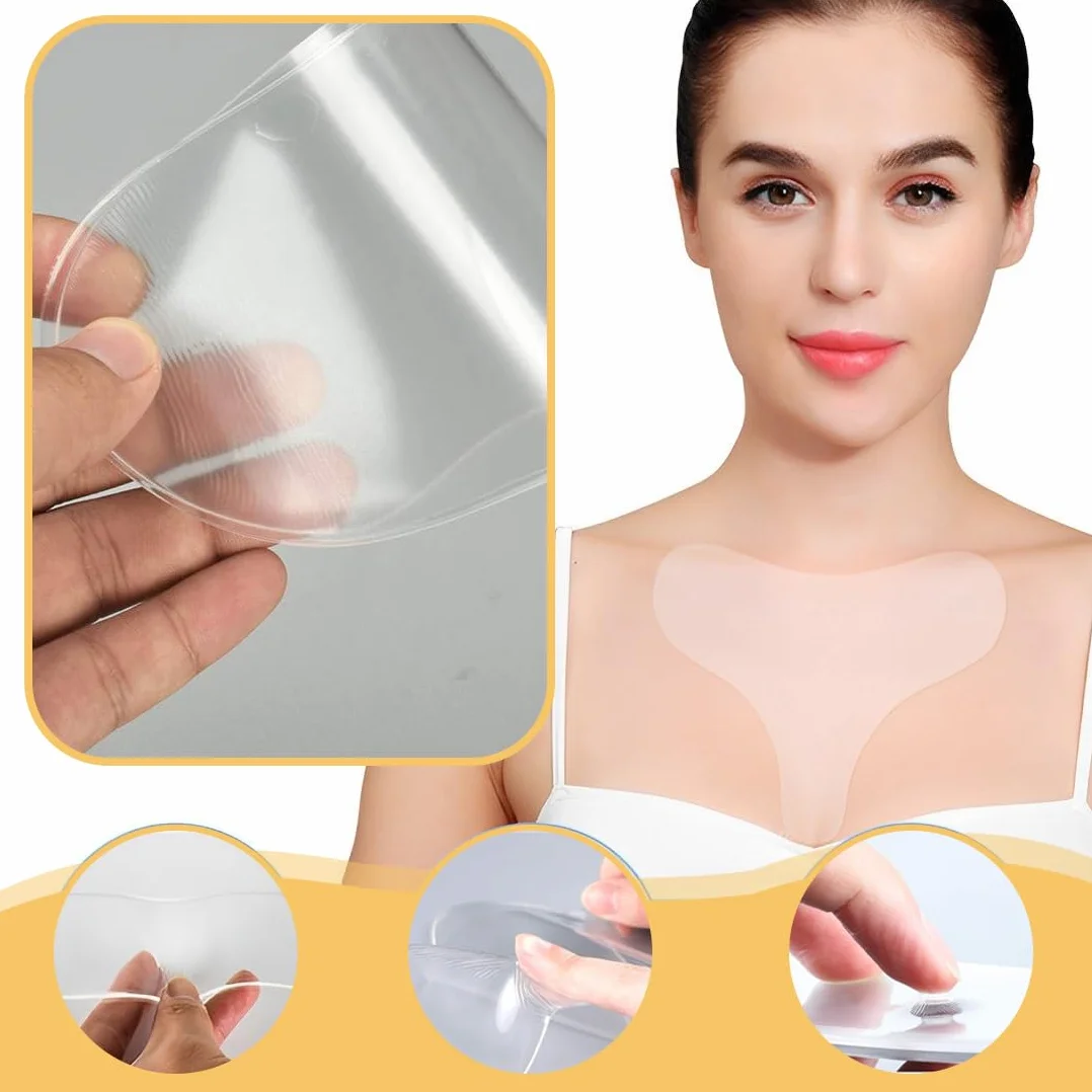 4 Pezzi Cerotti Antirughe in Silicone Trasparente per Collo, Décolleté e Petto – Patch Riutilizzabile Notturna per Donna e Ragazza, Cuscinetto Antietà per Prevenzione Rughe e Lift Cutaneo