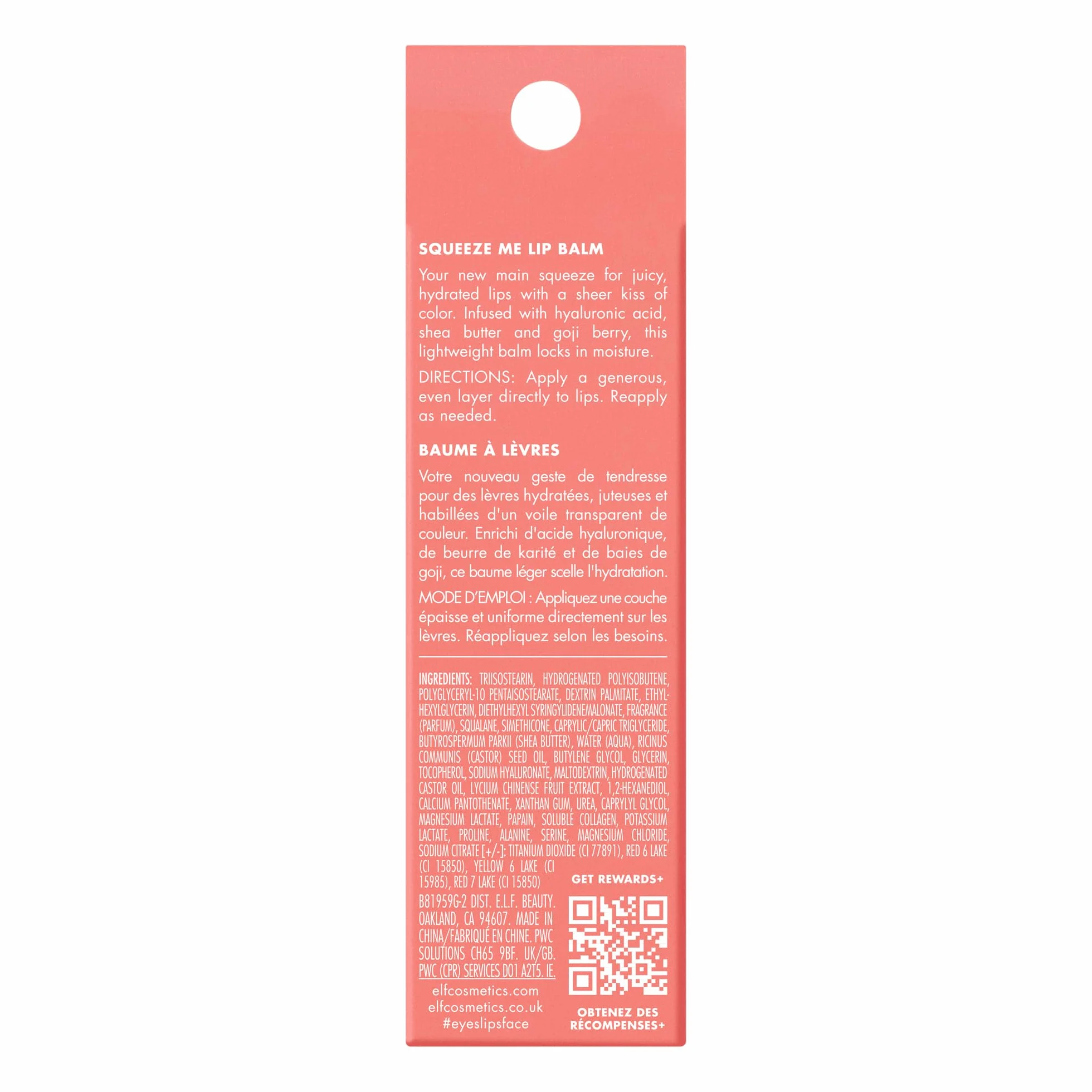 e.l.f. Squeeze Me Lip Balm, balsamo labbra idratante con tinta sheer, acido ialuronico, vegano, Strawberry