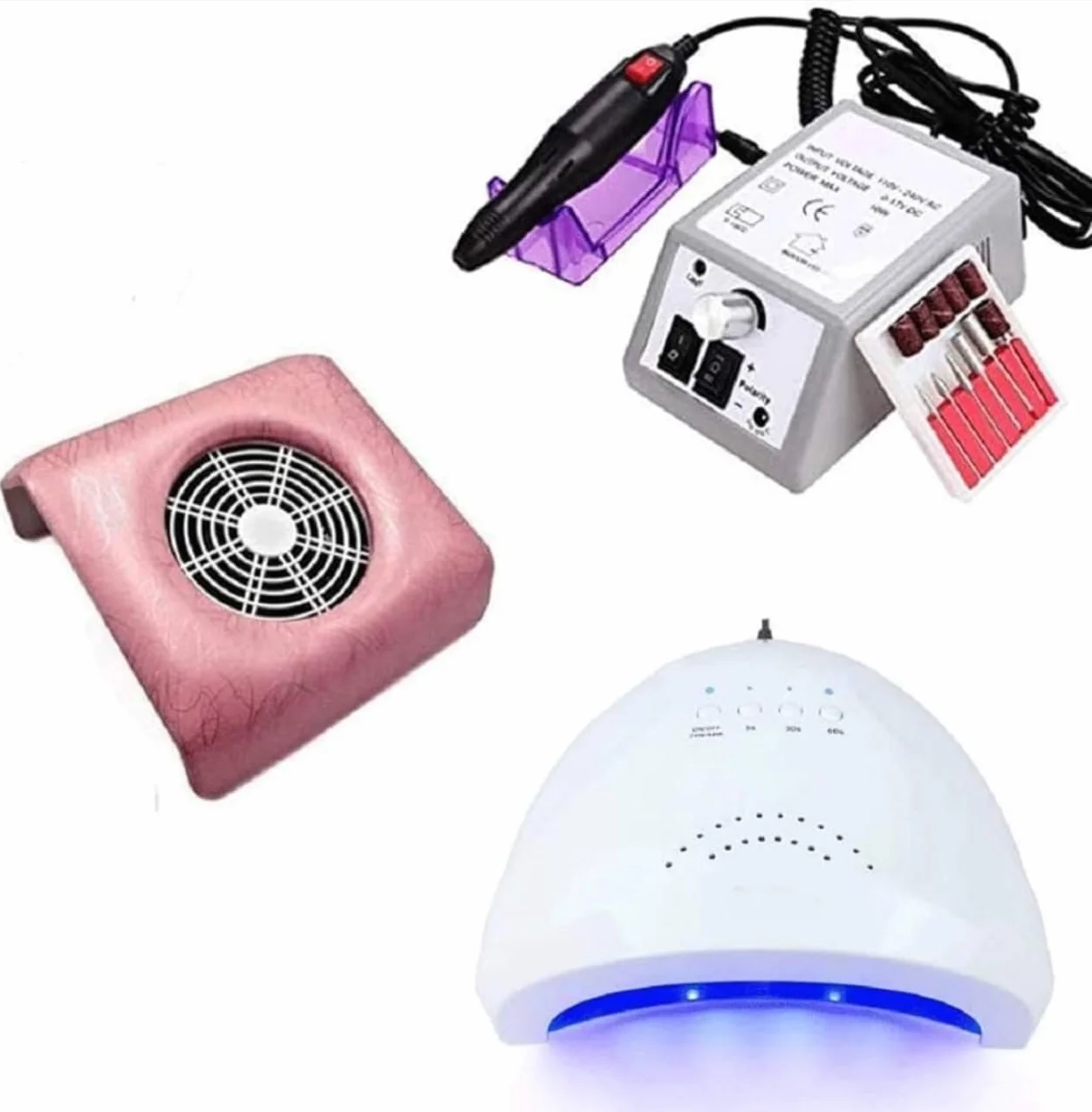 Bdit accessori Kit Ricostruzione Unghie Professionale UV Gel Lampada Unghie + Aspiratore Unghie Professionale + Fresa Unghie 20000 Giri