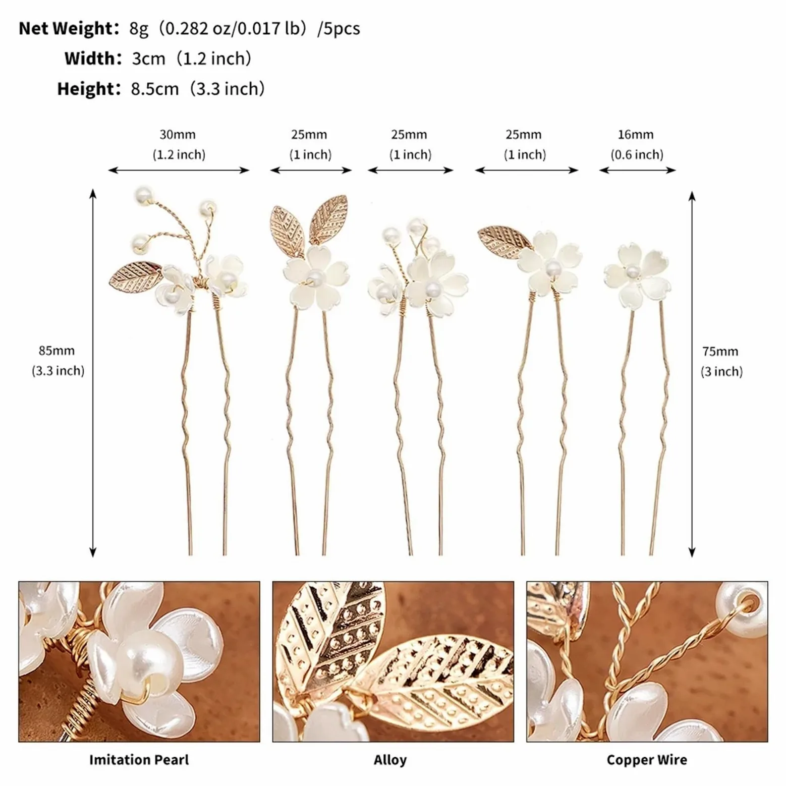 5 pz/pacco Fiore Clip Donna Capelli Perla Pettine da sposa Accessori da sposa Gioielli Tornante(J6973G)