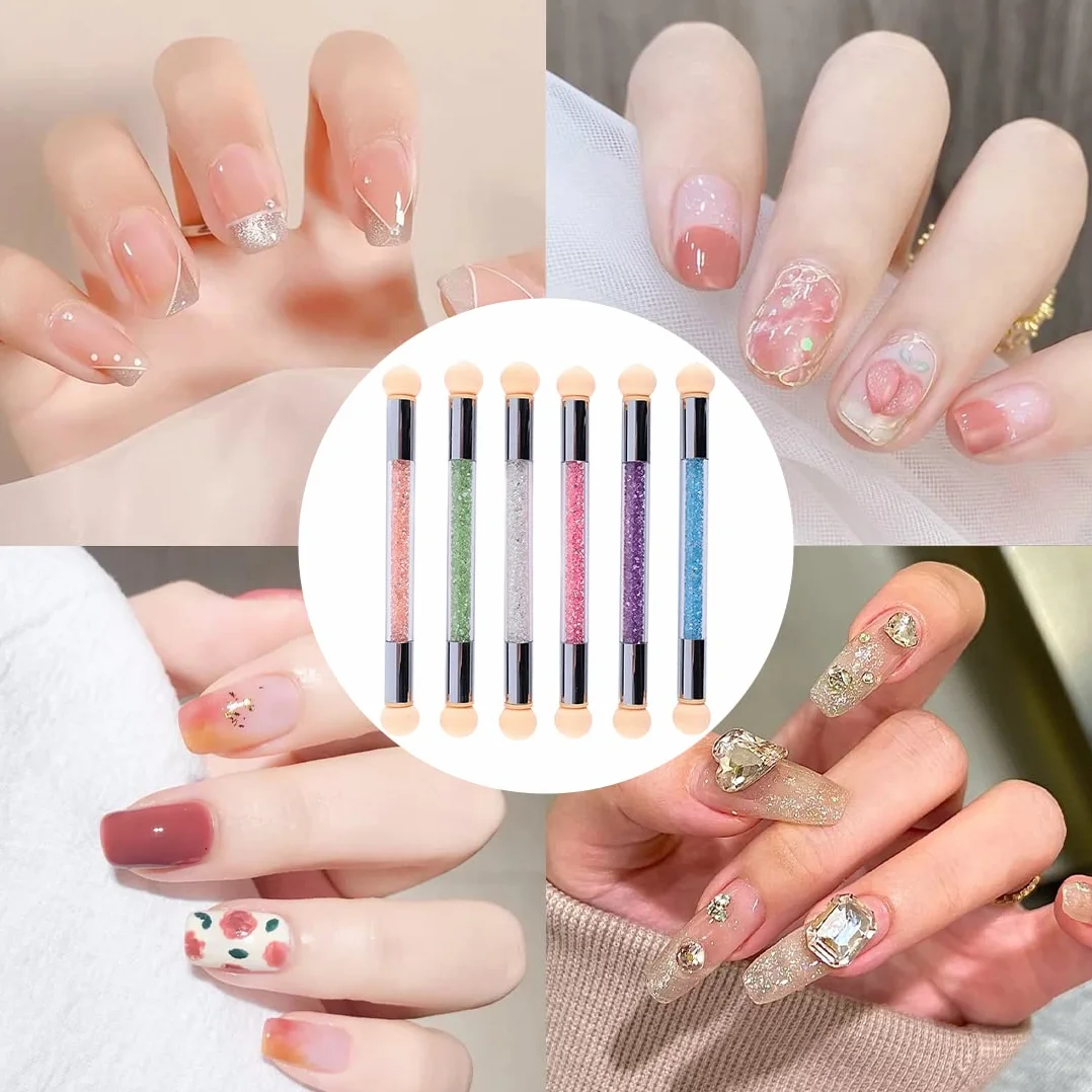 WeddHuis Doppia testa Spugna di pennellino per unghie, per fare le sfumature di colore sull'unghia e gradiente di colore, incluso 8 Testine di ricambio, Pennello di spugnetta pigmento per nail art