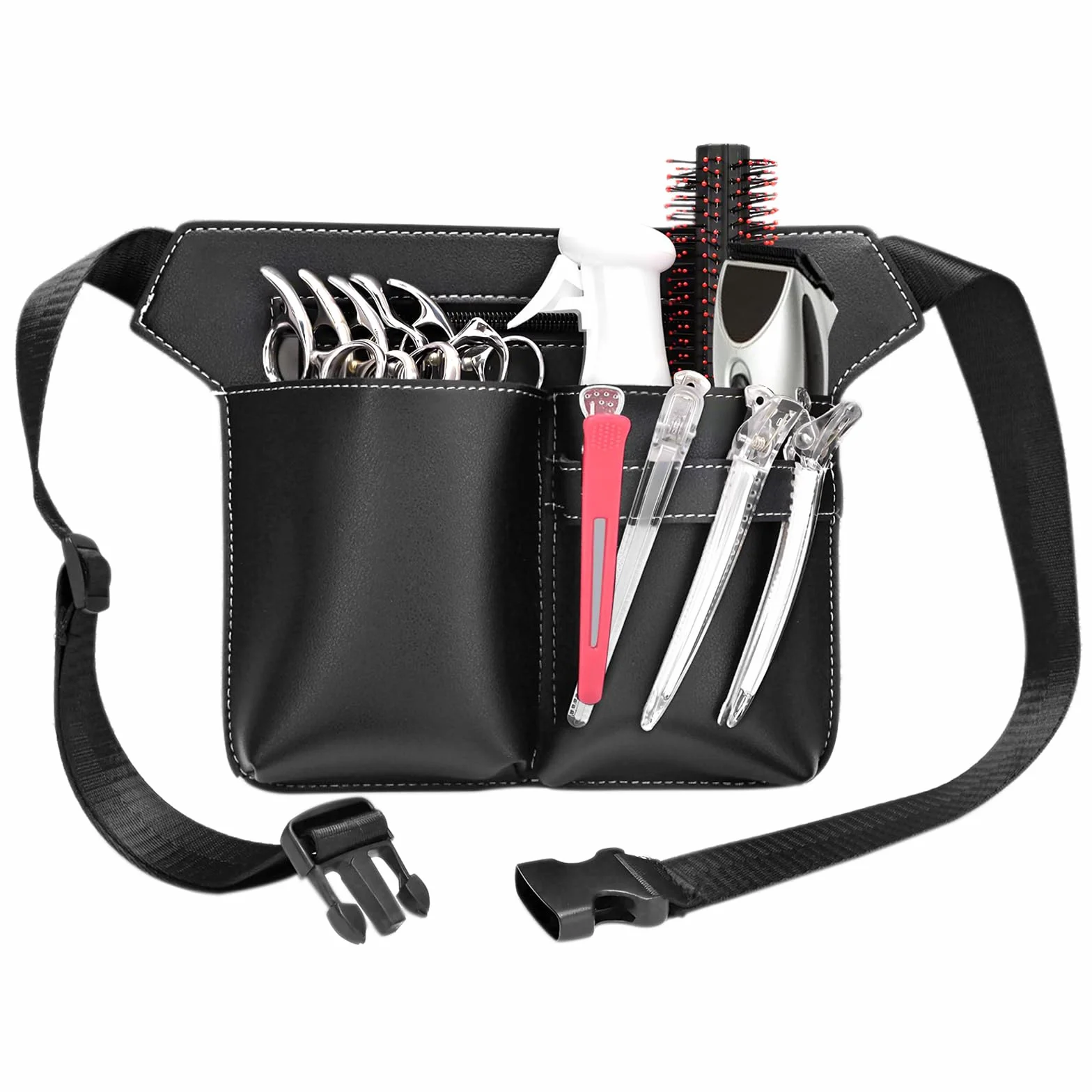 Cintura per Parrucchiere in Pelle Porta Forbici Parrucchiere Borsa a Forbice da Barbiere, Borsa Attrezzi per Forbici con Cintura per Parrucchieri Truccatori (Nero)