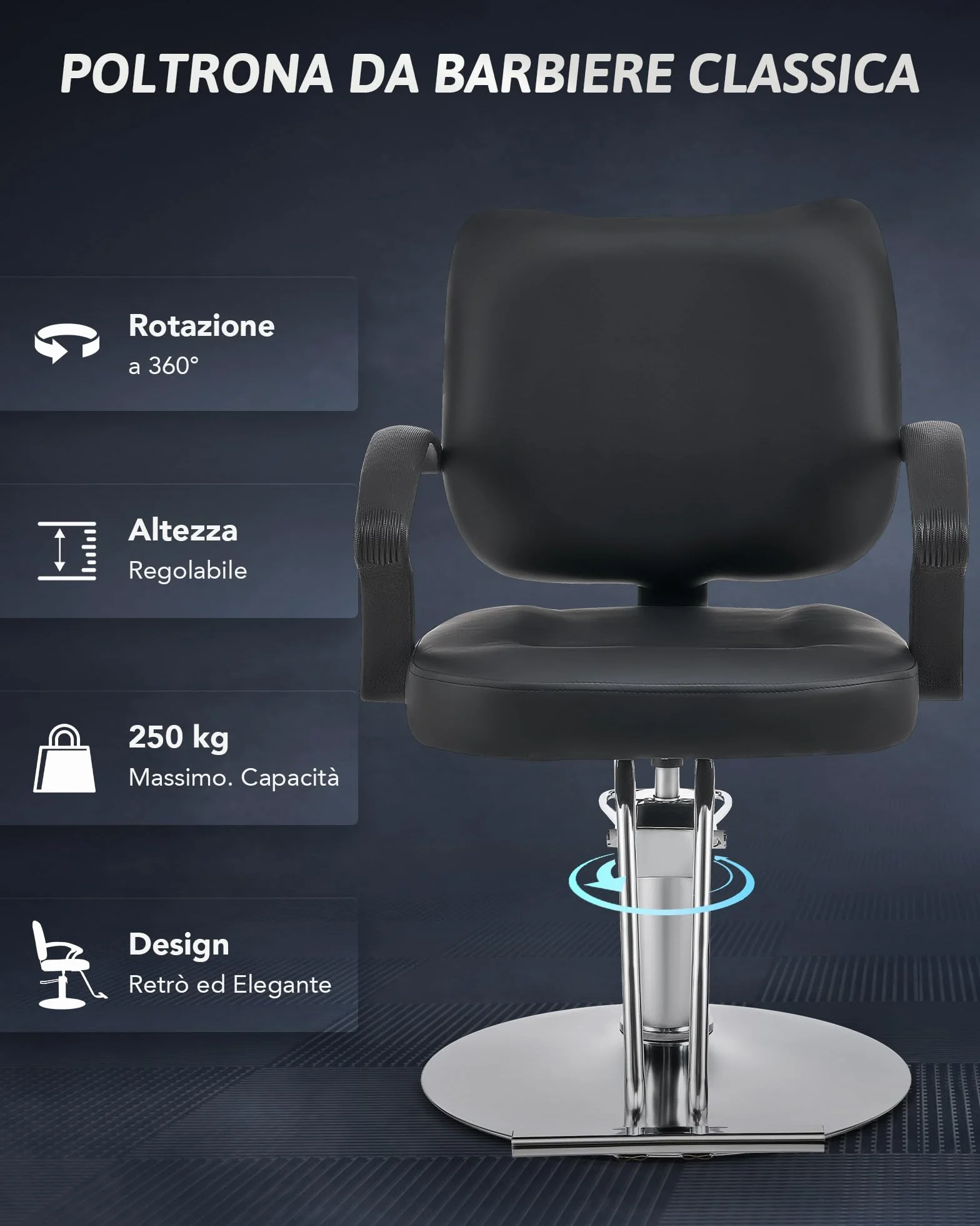 CO-Z Poltrona da Parrucchiere Sedia da Barbiere Classica con Girevole a 360° e Altezza Regolabile 15 cm Pompa Idraulica Capacità 250 kg per Parrucchiere Salone di Bellezza Tatuaggi