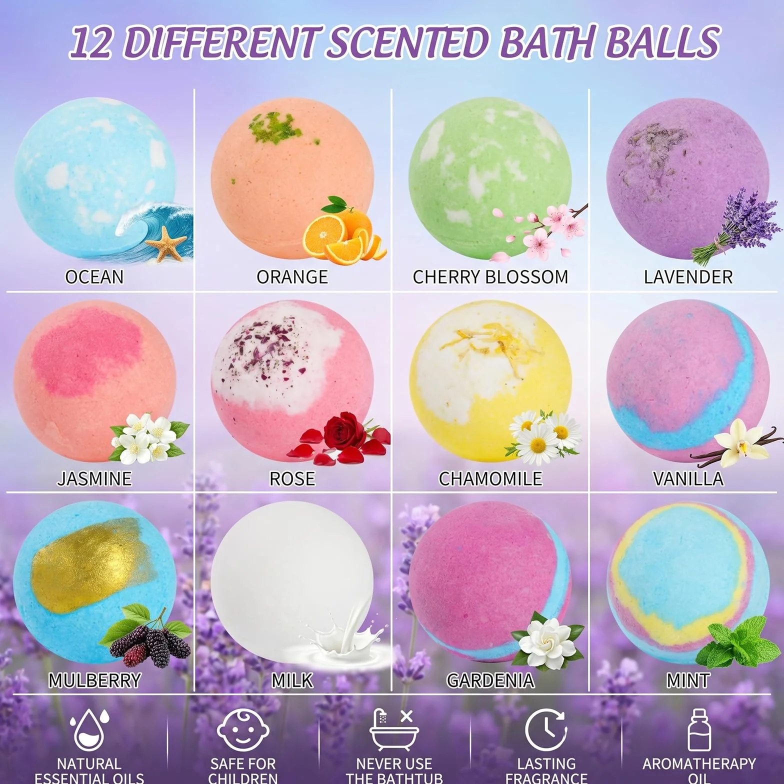 12 Pezzi Bombe Da Bagno Con Bolle, Ingredienti Delicat, sali da bagno rilassanti e schiuma,giocattoli da bagno,Include giocattoli a sorpresa per ragazze e ragazzi per Natale