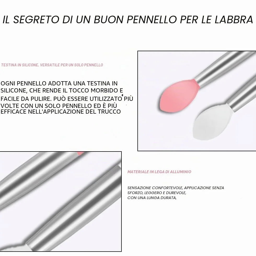 Pennello per labbra in silicone, 4 pezzi applicatore per rossetto, pennello per trucco in silicone, mini pennello per trucco, bastoncini portatili per lucidalabbra in polvere, bianco