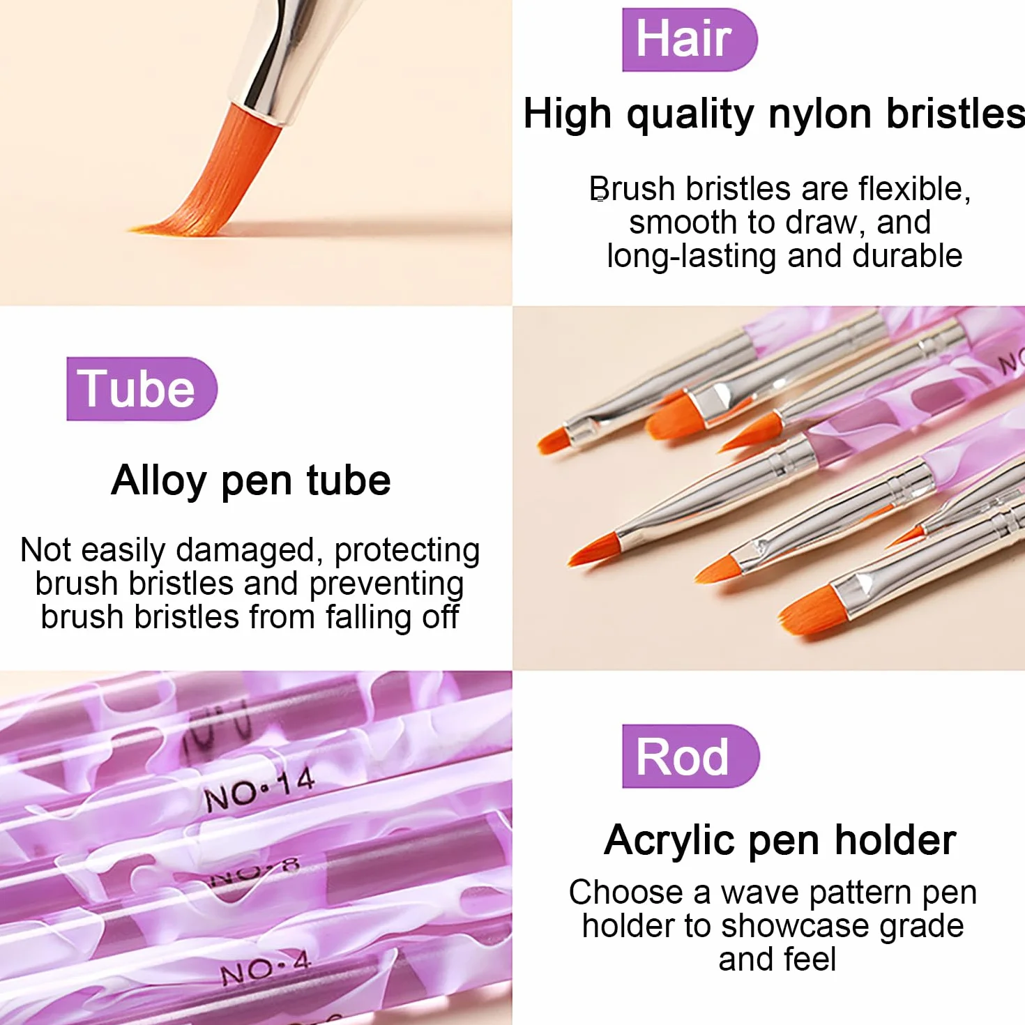 7 pennelli acrilici per unghie, gel UV, unghie in acrilico, set per unghie in gel