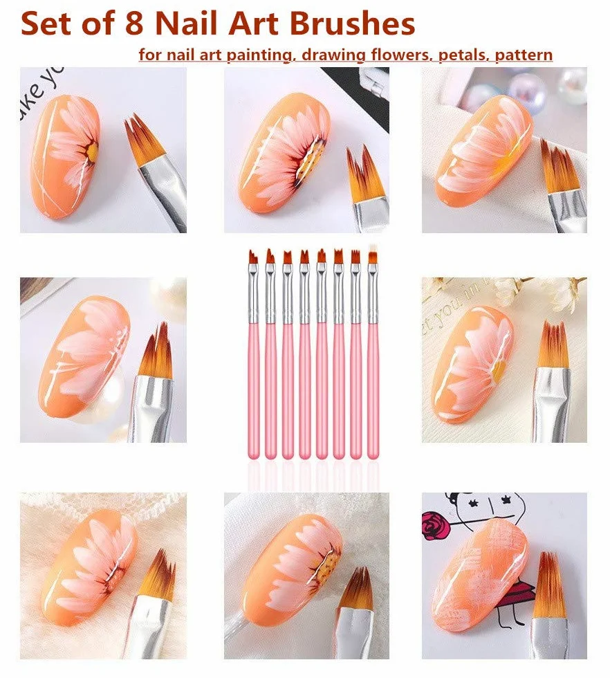 FULINJOY 11 pz Nail Art Brush Set, UV Gel Pittura Penna Nail Flower Pittura Pennello Gel Gradiente Nail Painting Design Penna, Nail Liner Pennelli