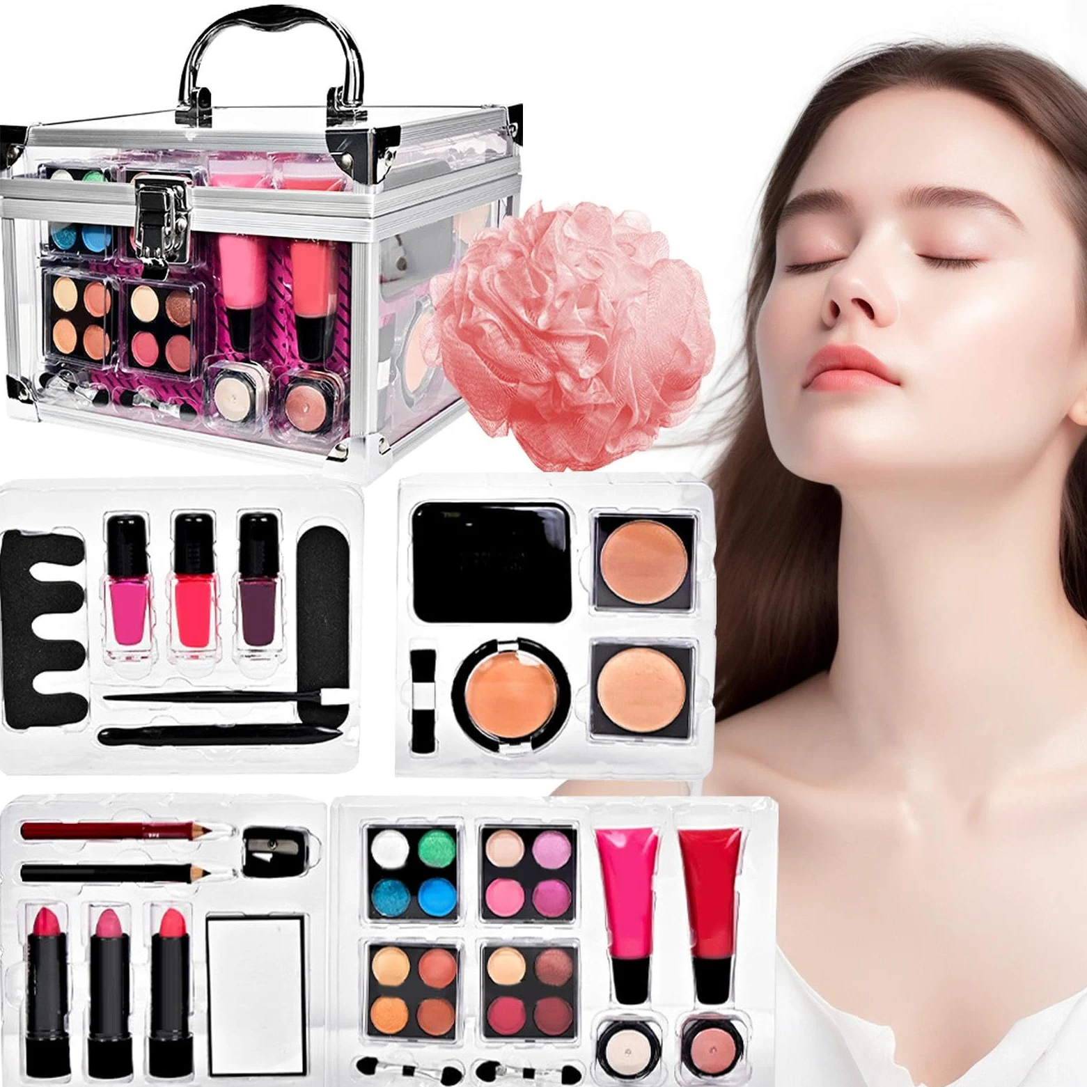 Set Trucco Completo Set Trucco Portatile | Valigette Per Uso Quotidiano Halloween Matrimoni Teatro E Spettacoli