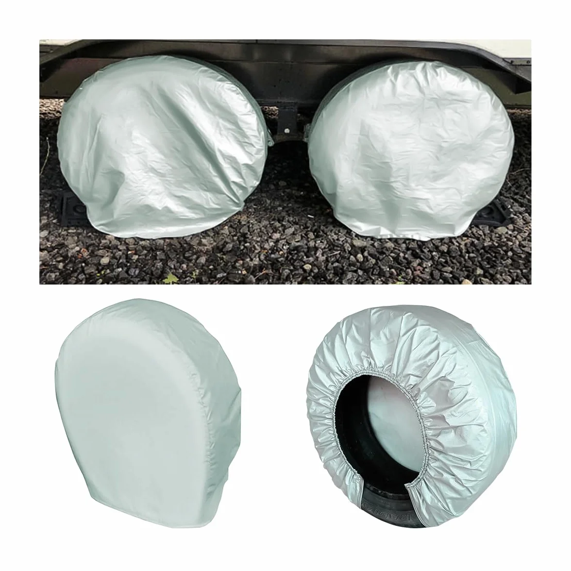 4 Pezzi Coperture per Pneumatici Resistente Alle Intemperie Anti-UV Ruote di Ricambio per Camion Caravan Grigio
