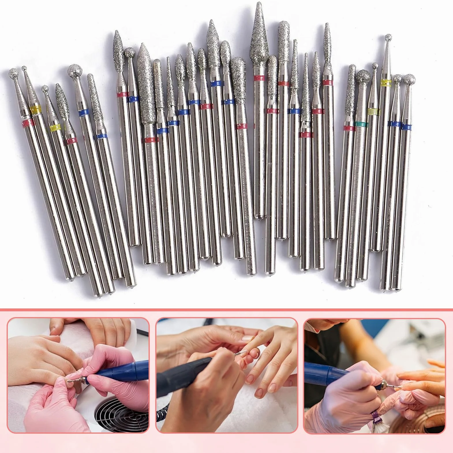 Set di 30 punte per fresa per unghie, fresa per unghie, punte per cuticole con aste da 3/32 pollici per manicure, cura delle unghie, mani e piedi
