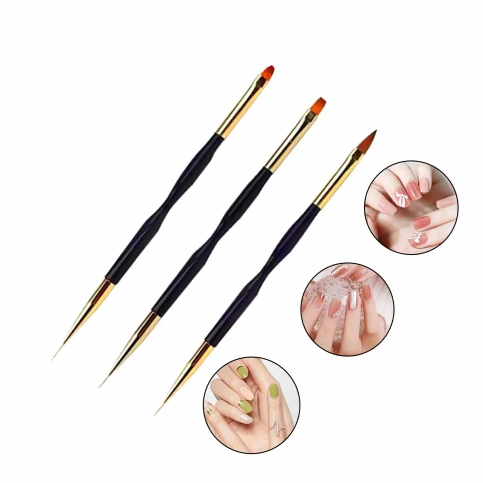 Pennelli per Unghie, 3 Pezzi di Pennelli per Unghie in Gel, Pennelli Nail Art, 2 in 1 Dual-ended Nail Art Pennelli, per Manicure