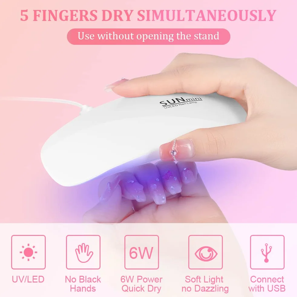 URAQT Professionale Lampada UV LED Unghie, Mini lampada per unghie portatile UV a forma di topo, Asciuga Smalto Gel Unghie, con Lima Unghie, Nail Lamp per Uso Domestico e Viaggiare(Bianco)
