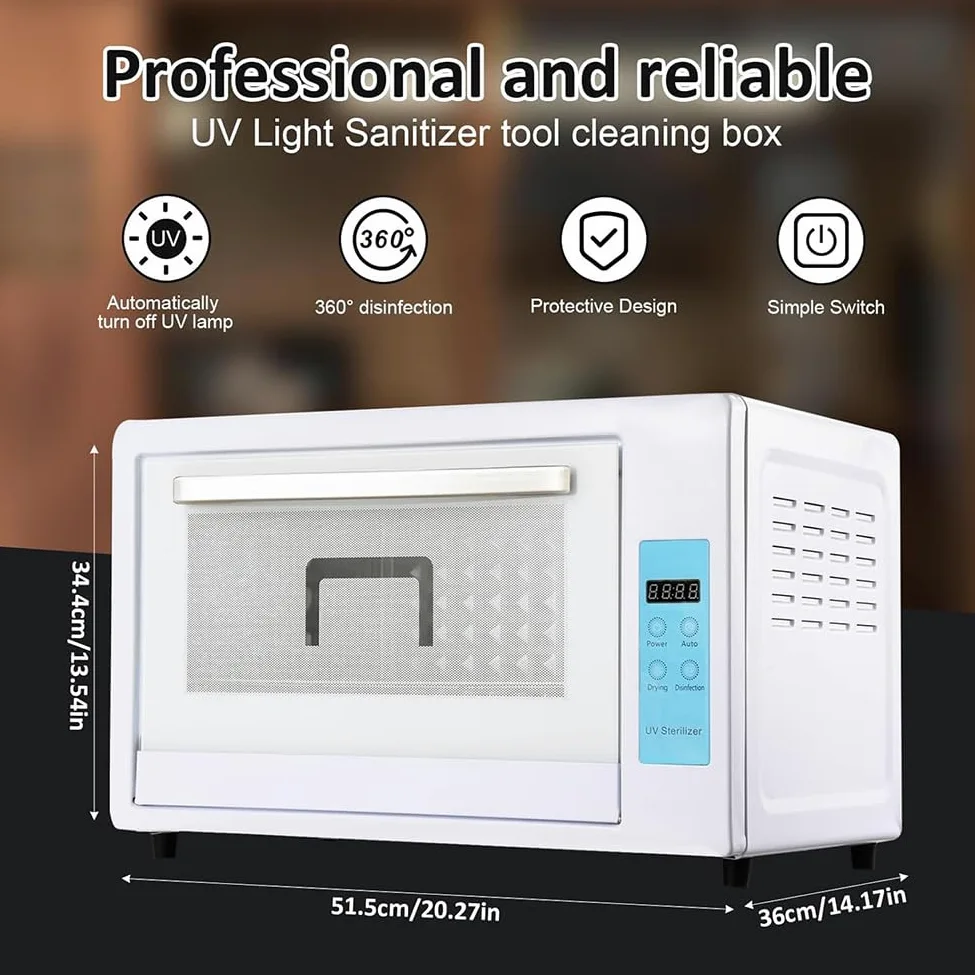 Macchina per la Pulizia degli Strumenti per Unghie da 48 Litri, Scatola di sterilizzazione UV, Display a LED, apparecchiatura per la Cura, l'asciugatura e la conservazione,Rosa
