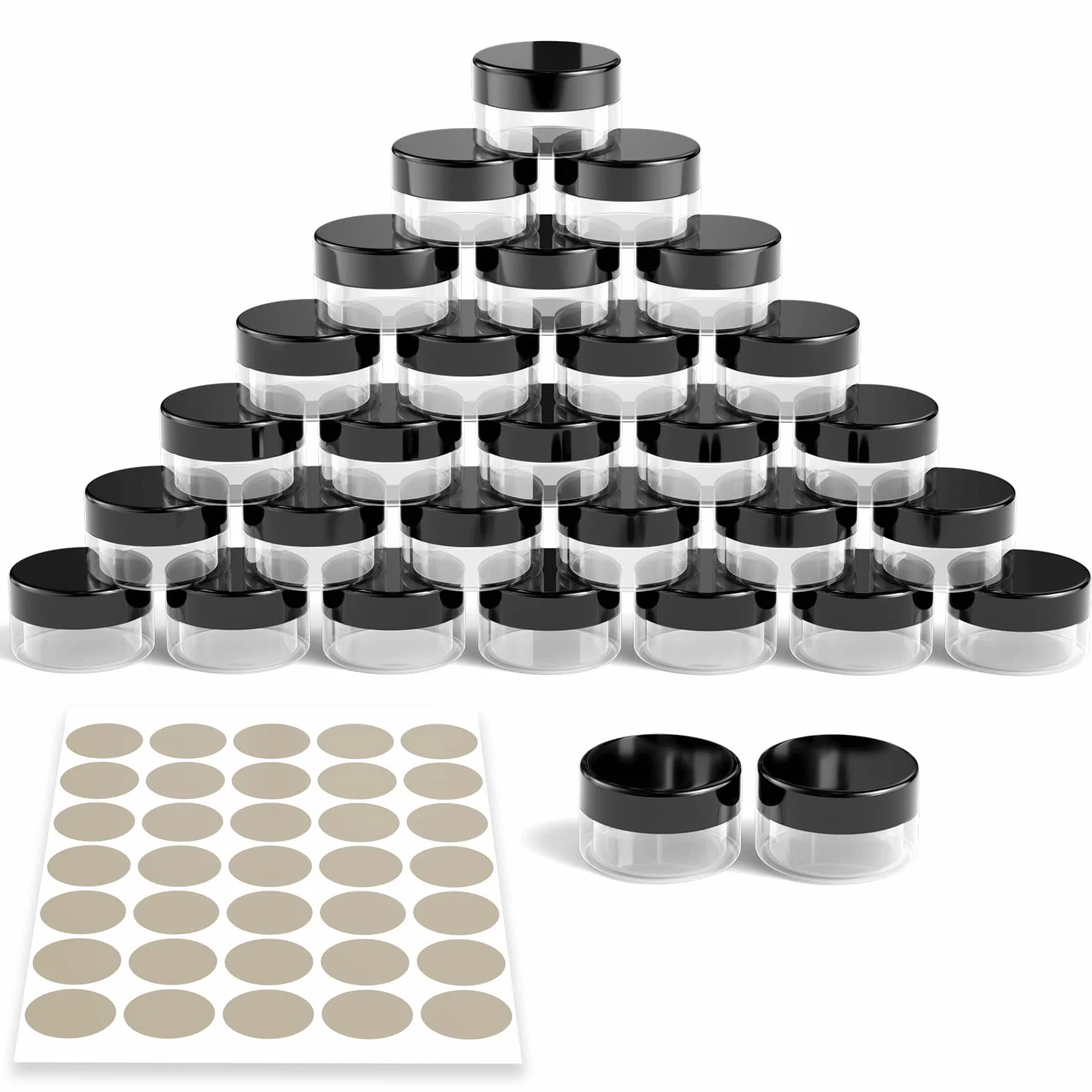 Newaner 30 vasetti da 10 g10 ml, barattolo da crema trasparente, con tappo a vite, contenitori con adesivi, ideali per trucco, creme, lozioni, mini candele (nero)