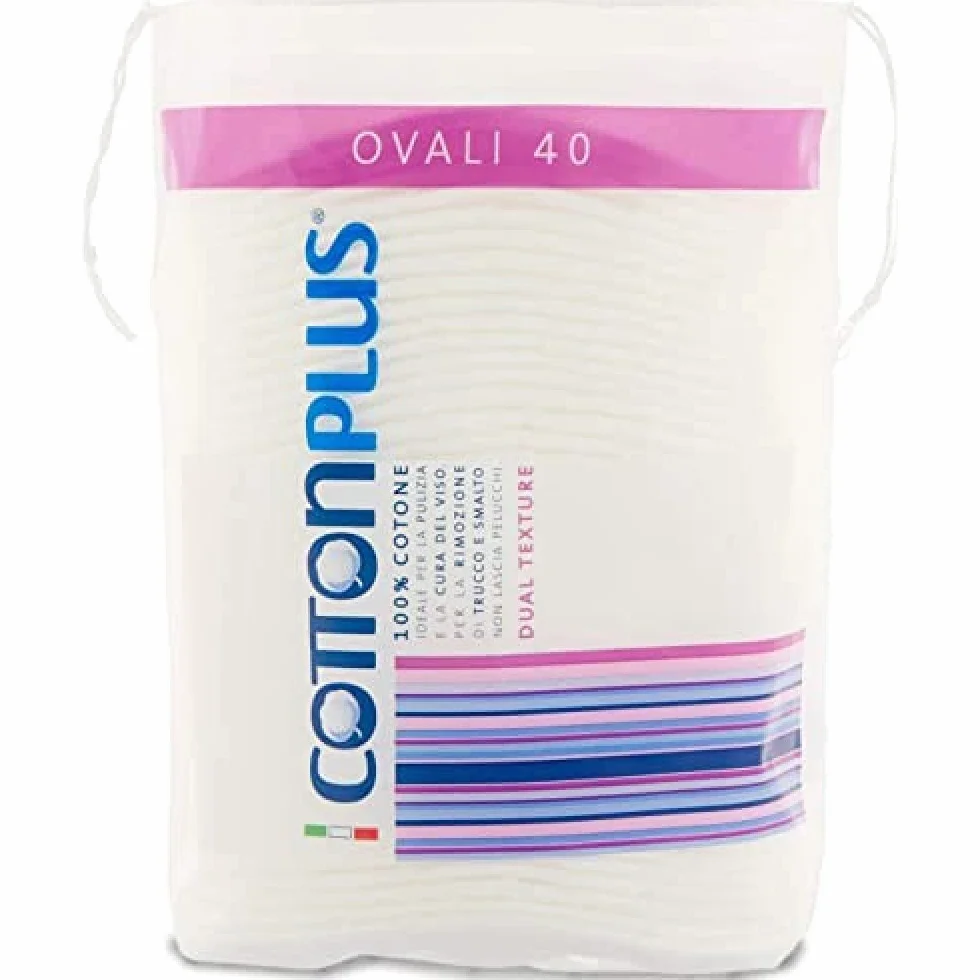 Cotton Plus OVALI 40 pz. - LINEA BEAUTY | OVALI 100% PURO COTONE | Dischetti struccanti per la pulizia del viso soffici e resistenti.