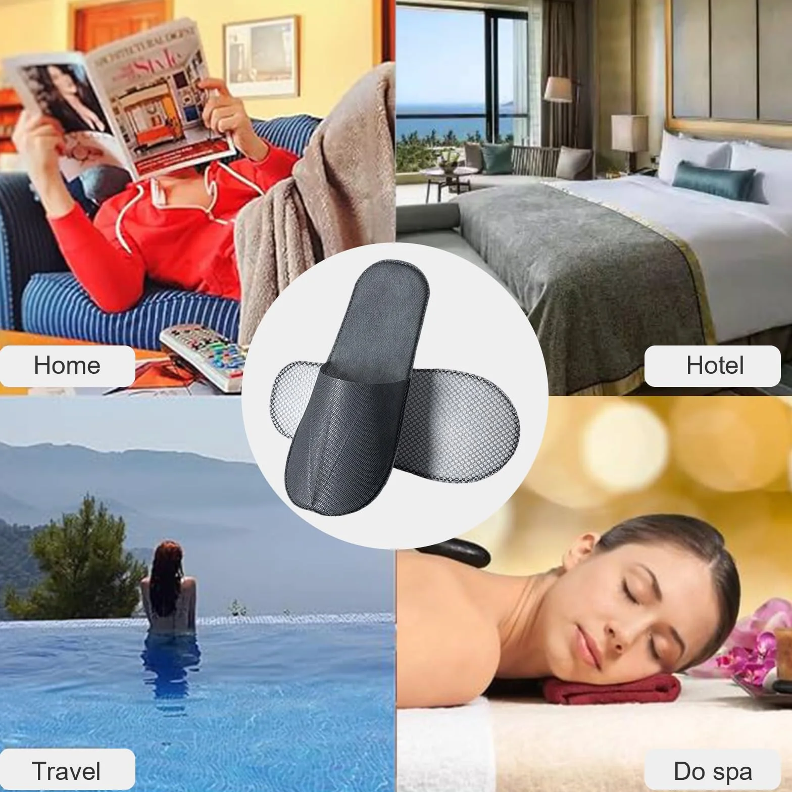 Pantofole Usa e Getta Antiscivolo, 4 Paia Ciabattine in Pile Corallo, Pantofole Hotel, Ciabatte Ospiti, Comfort Chiuse, Portatili e Antiscivolo - Per Hotel, Spa, Casa e Viaggi
