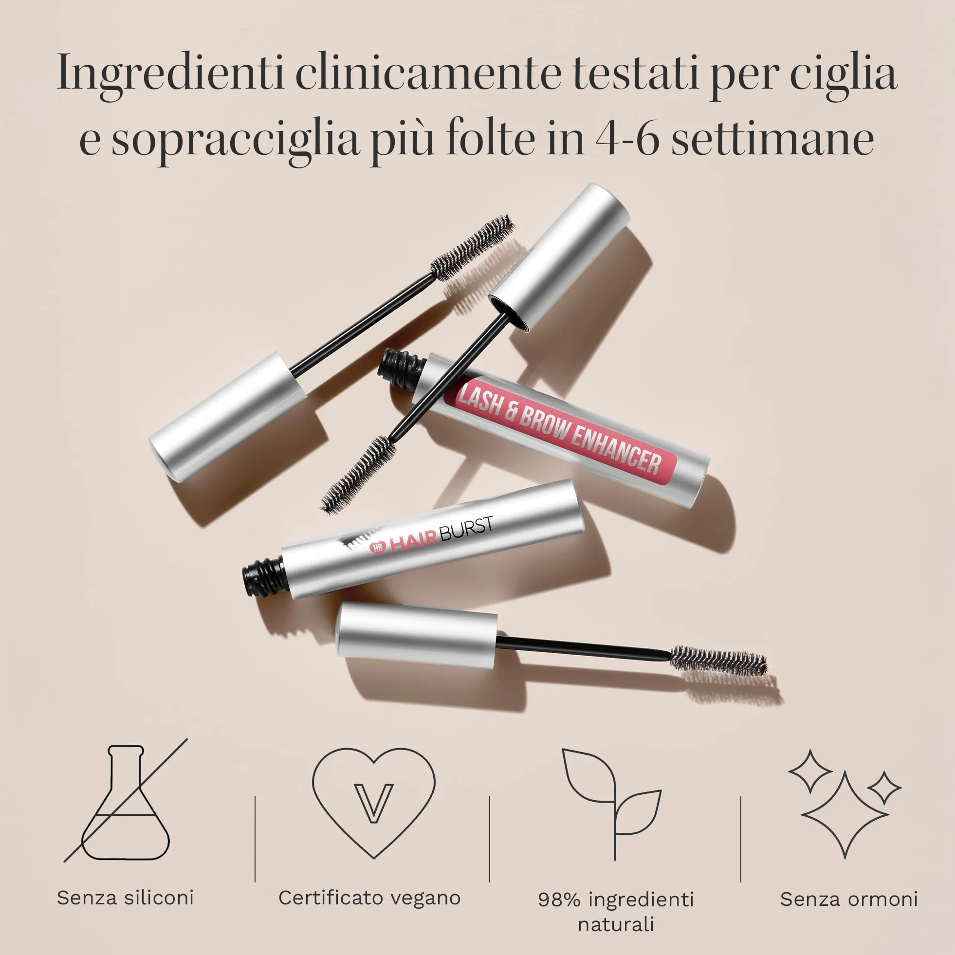 HAIR BURST Siero Ciglia & Sopracciglia - Senza Ormoni, Ciglia Folte 9ml | Siero ciglia con olio di ricino & sodio ialuronato - nutre ciglia e sopracciglia per uno sguardo più folto e definito
