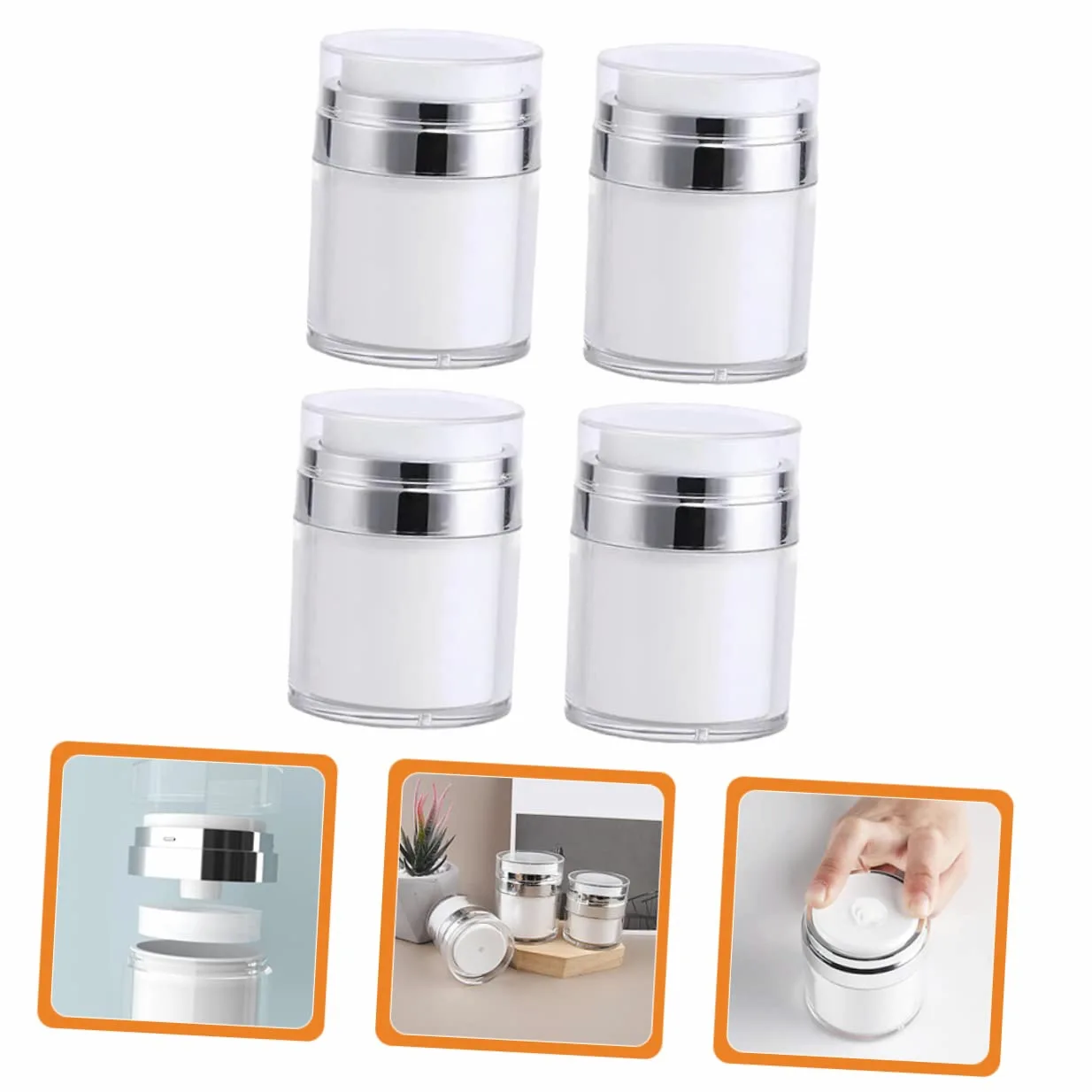 Barattolo Pompa Airless 30Ml Set 4 Contenitori Cosmetici Ricaricabili per Lozioni e Creme per Viaggi e