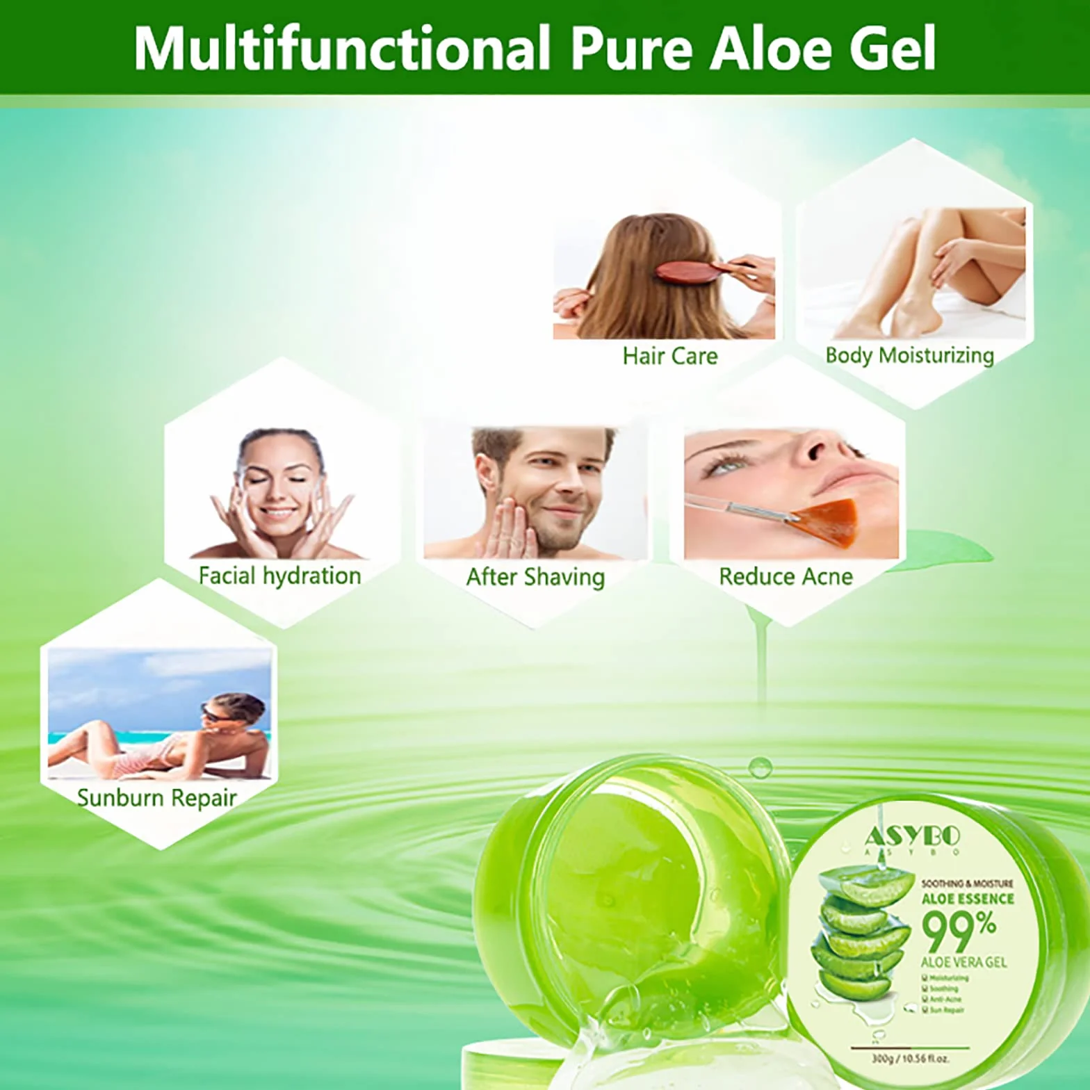 300 ml Aloe Vera Gel - Crema Idratante Aloe Vera Pura al 99% per Viso e Corpo, Crema Naturale all'Aloe per Pelli Secche, Scottature, Acne