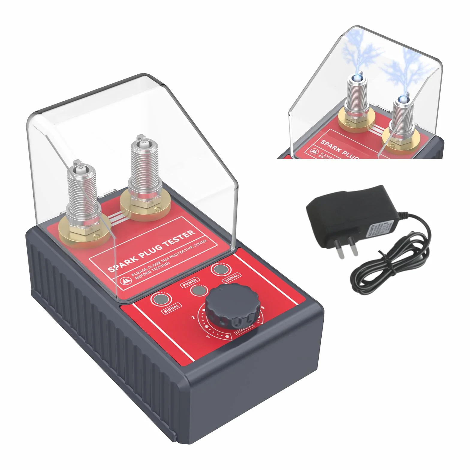Tester per Candele Automobilistiche a Doppio Foro, BELEY Strumento Tester per Bobine di Accensione a Frequenza Regolabile 0-6000 giri/minuto & Coperchio Protettivo, per Auto e Moto a 12 V (Rosso)