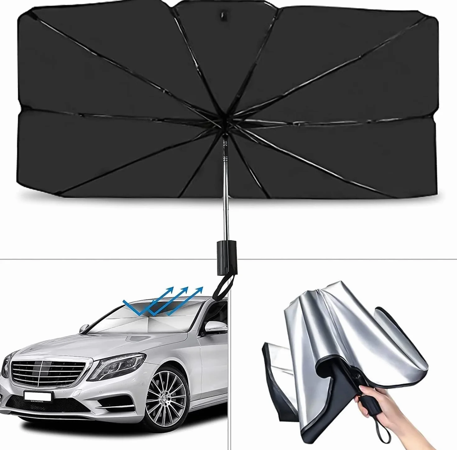 Parasole Auto Parabrezza Interno Pieghevole 140x79cm Blocca 99.9% Raggi UV per Auto SUV Camion