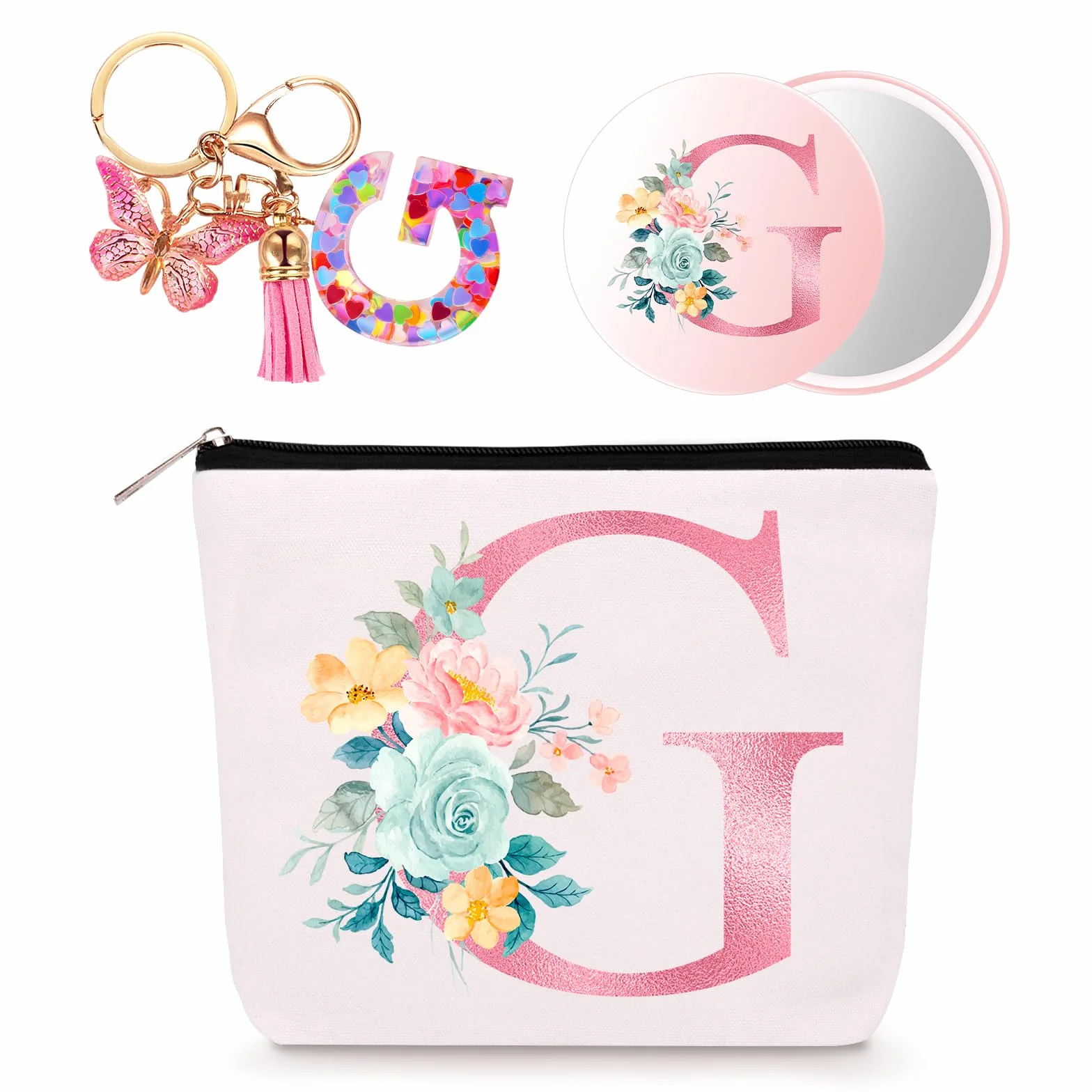 Bingtoo Borsa per il trucco personalizzata con iniziale per donna Pochette Regalo compleanno Natale