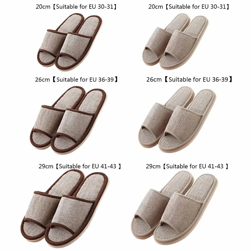 Set di 6 paia di pantofole in lino, per ospiti, con punta aperta, pantofole da bagno, antiscivolo, lavabili