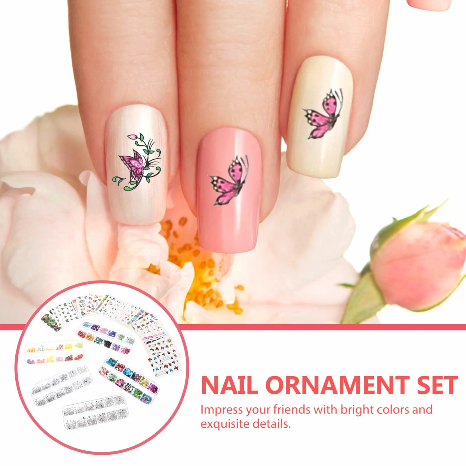 2 Set Adesivi per Unghie con Kit Decorazioni per Manicure Strumenti per Nail Art Facili Usare per Iniziare e Regali per Amiche