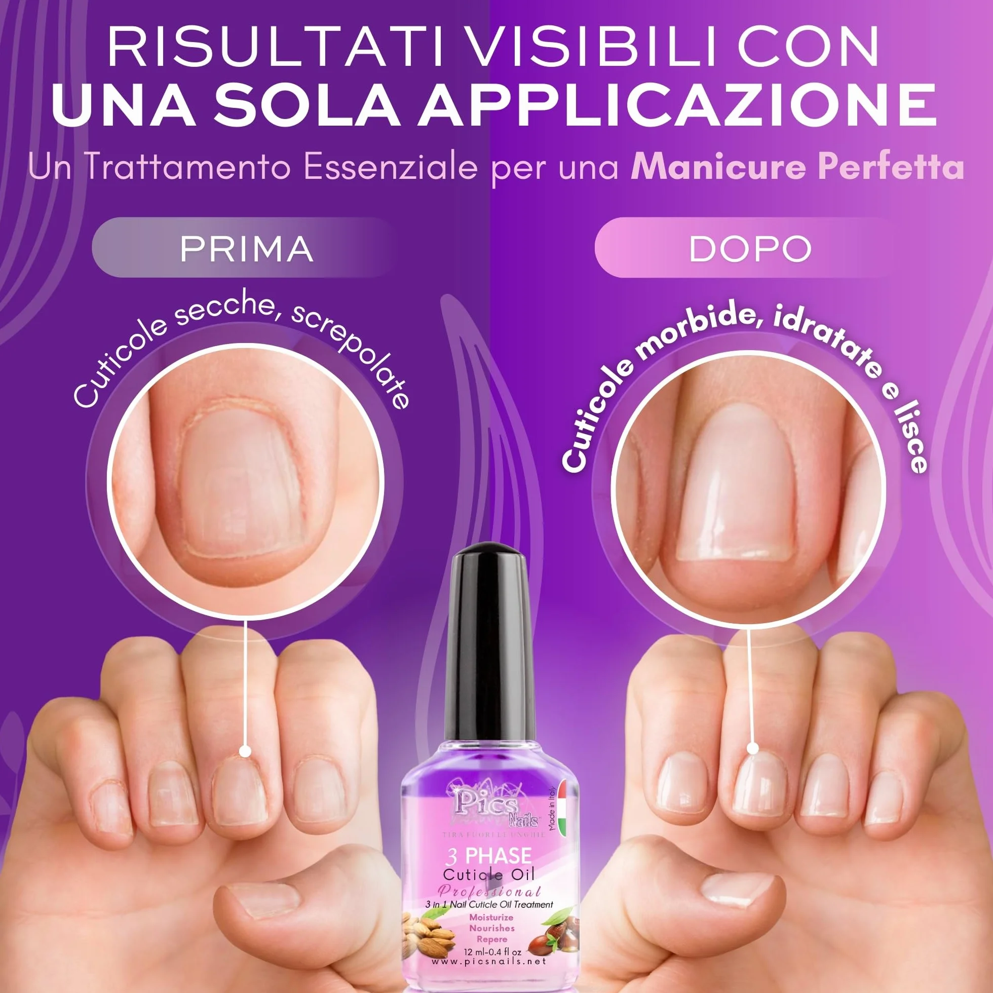 Olio Cuticole Unghie Premium 12ml | Made in Italy | Formula per Cura delle Cuticole Con Olio di Ribes Nero, Mandorle,Jojoba e Semi di Lino - Rigenerante ed Idratante per Cuticole Secche e Irritate