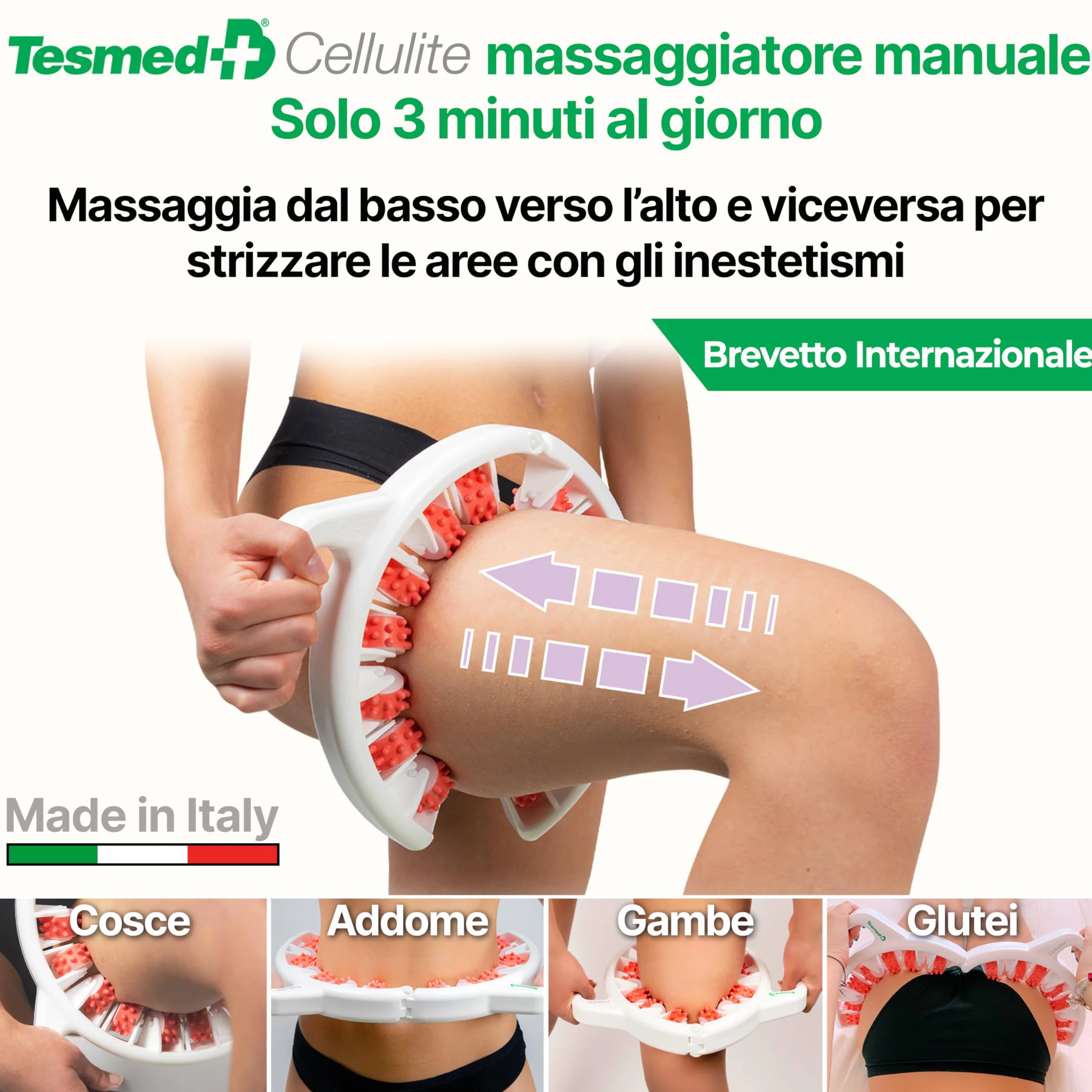 TESMED CELLULITE Massaggiatore Anticellulite Brevettato – Rassodante e Snellente per Gambe, Glutei e Cosce – Made in Italy