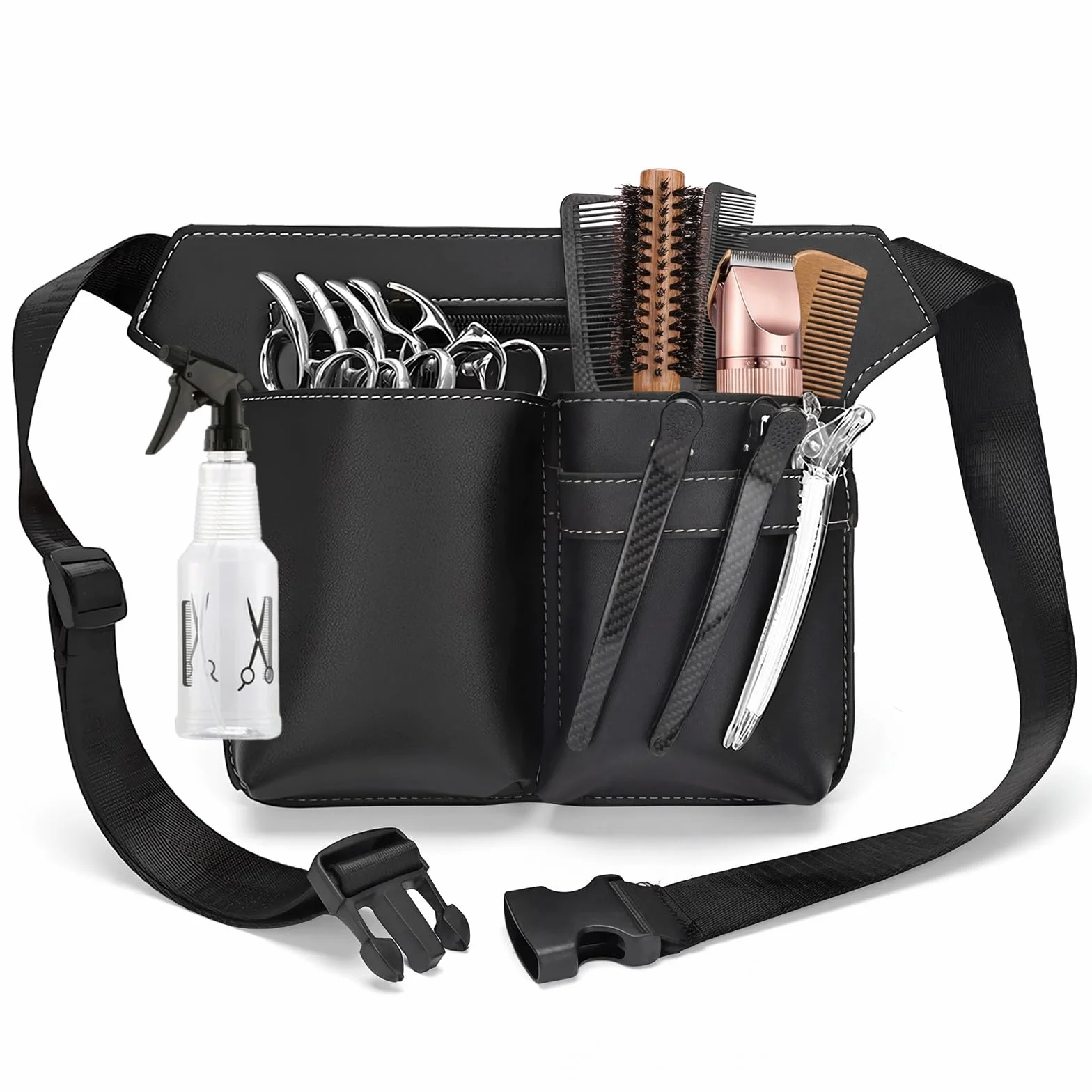 Friseur Tasche, Borsa da Parrucchiere, Borsa Porta Attrezzi per Parrucchieri, Borsa da Parrucchiere in PU Nero, Grande Cintura Portatile Nera per Forbici, Pettini e Utensili da Parrucchiere
