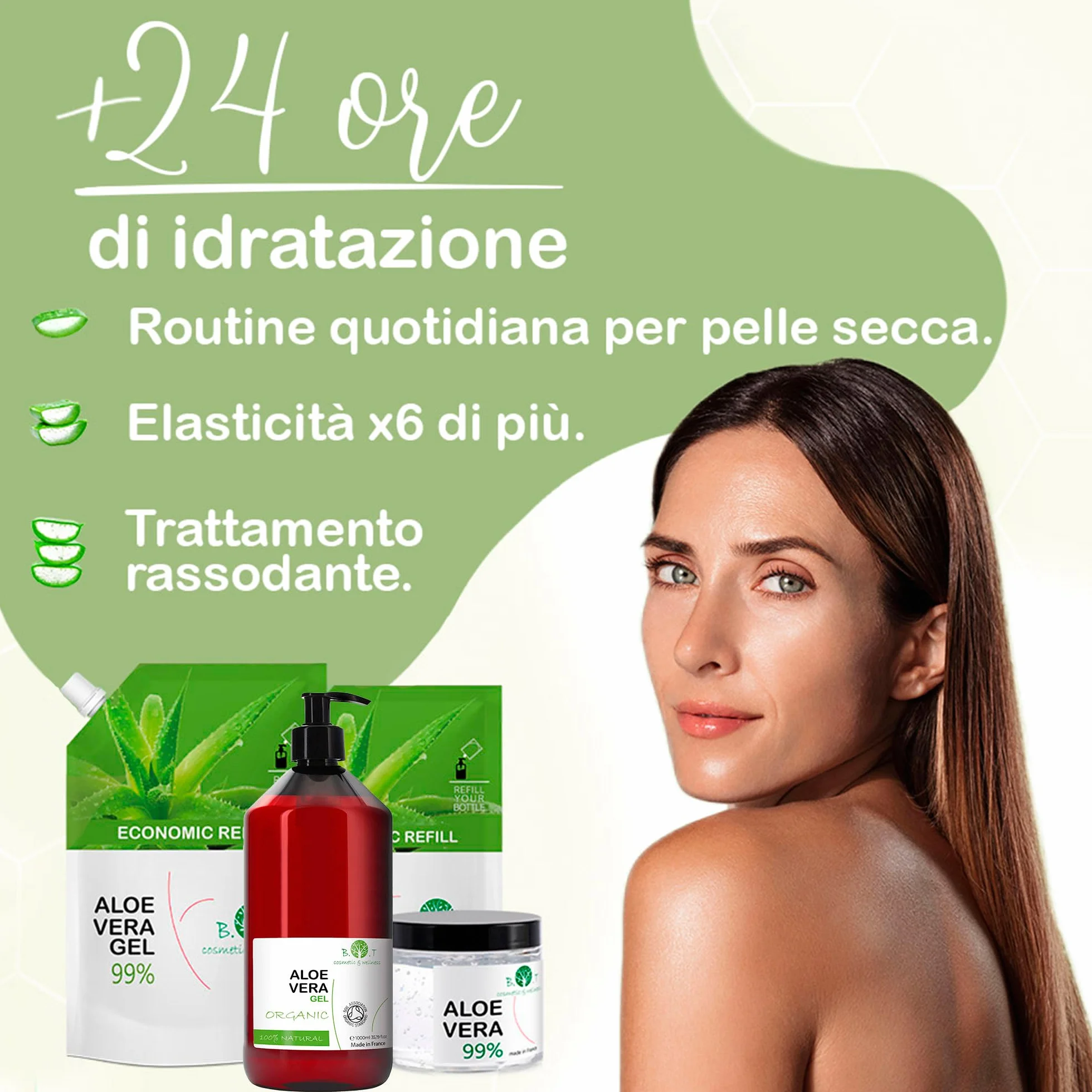 Gel di Aloe Vera Puro 100% Idratante per Viso Corpo e Capelli 250ml