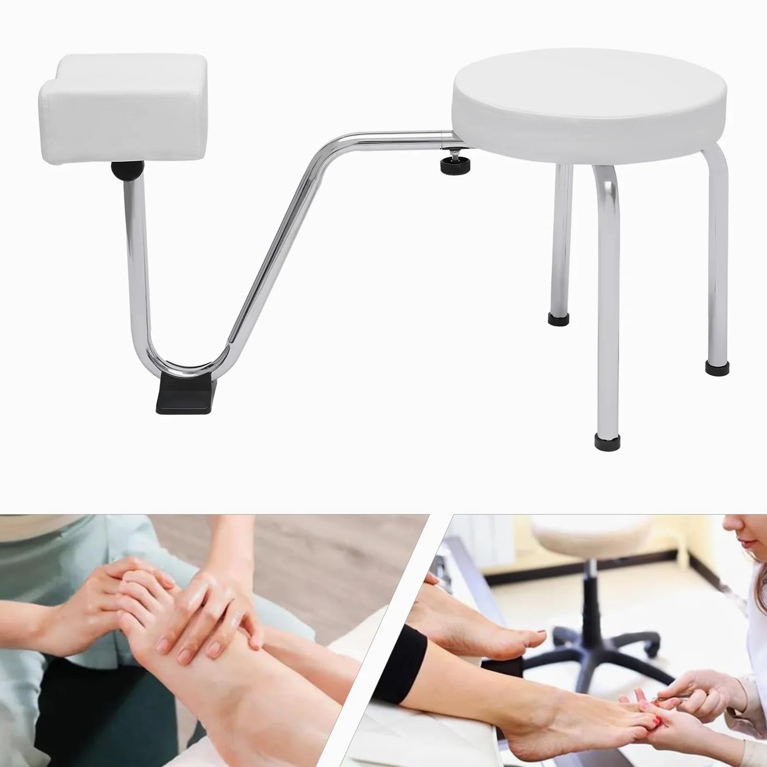 Sgabello per pedicure monopezzo, poggiapiedi regolabile per manicure, per salone di bellezza, per salone di bellezza e spa, colore: bianco